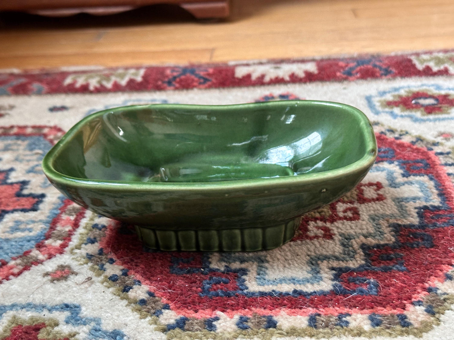 Vintage McCoy Green Drip Glaze Pedestal Planter Dish #1801 – Mid Century Ceramic USA Pottery