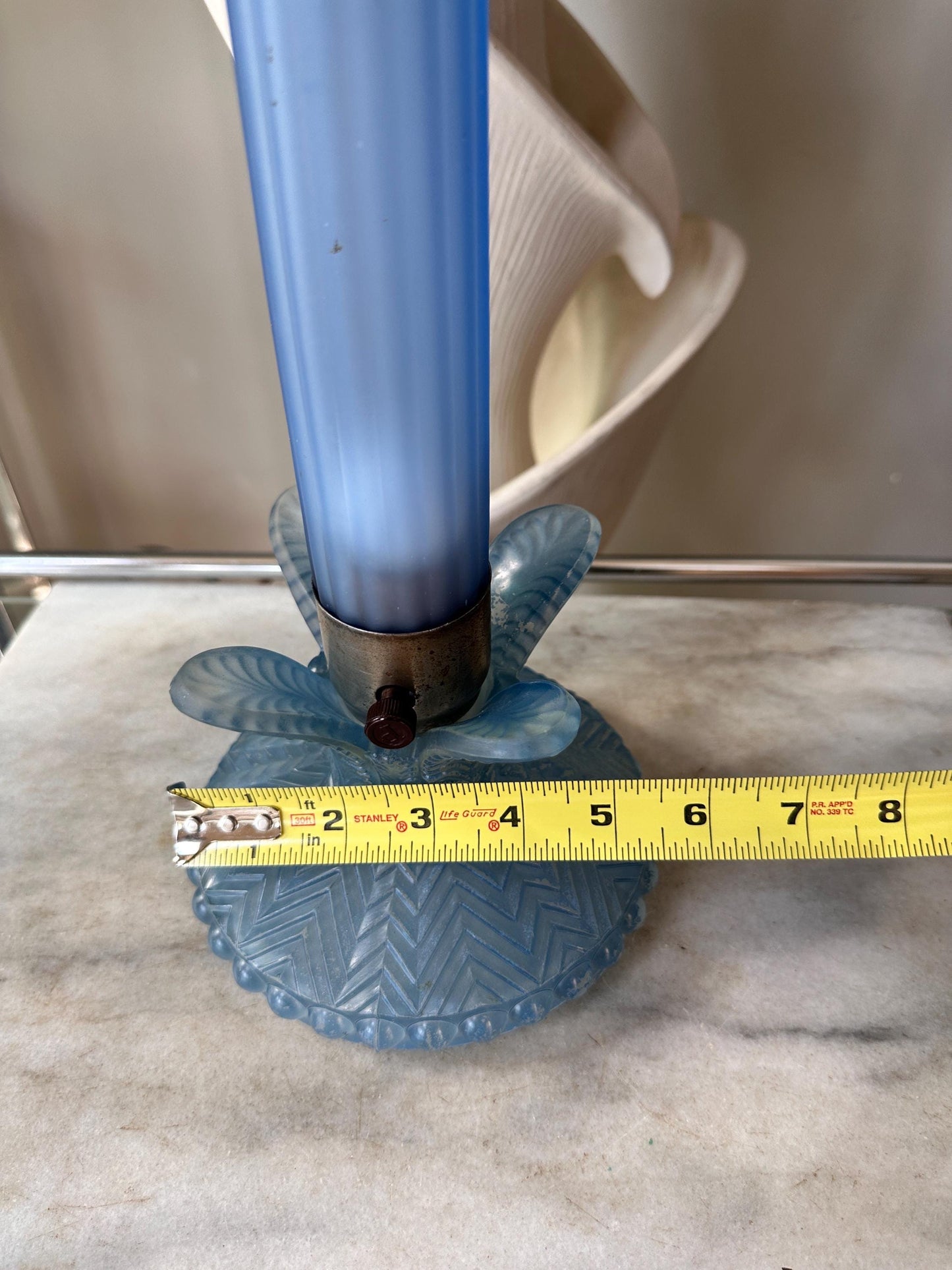 Vintage 1940s Skyscraper Bullet Boudoir Lamp – Blue Frosted Glass Art Deco Accent Light