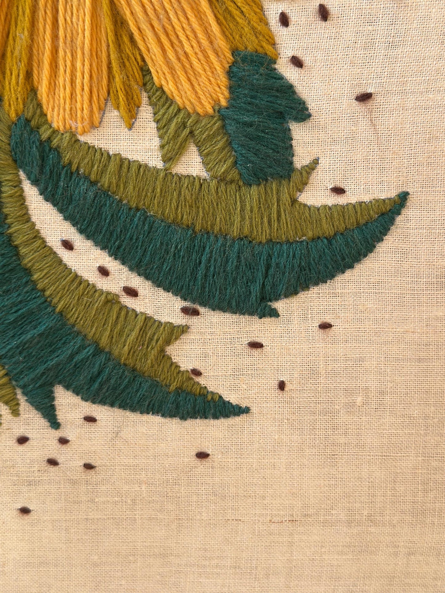 Vintage 1970s Yellow Floral Framed Crewel Wall Art | Daisy Bouquet Embroidery | Flower Power Botanical | Black Eyed Susan & Sunflower | 23.5