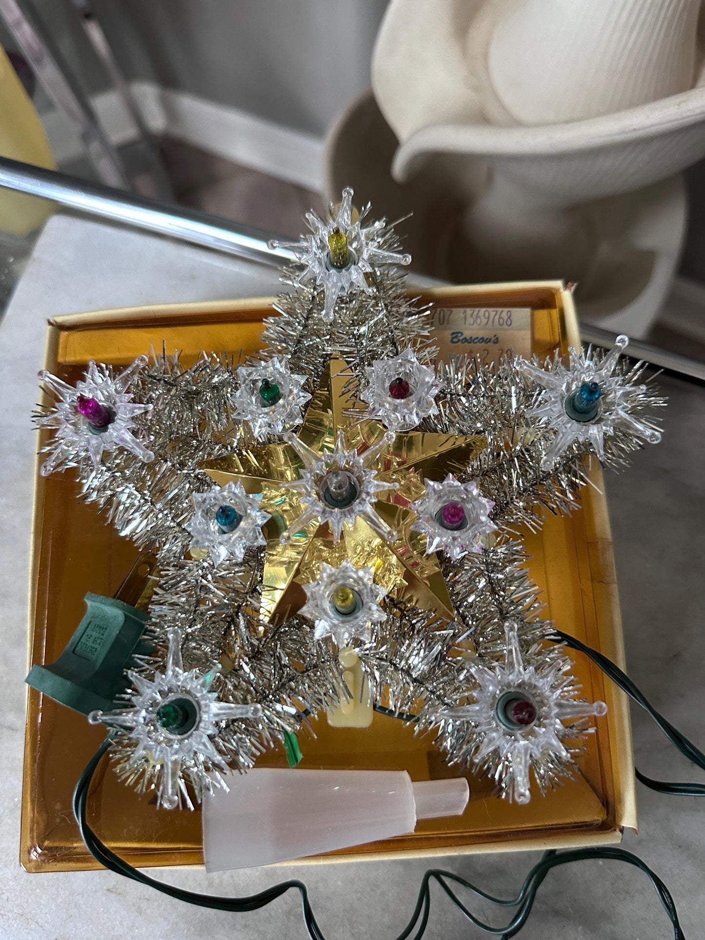 Vintage 1970s Electric Gold Star Christmas Tree Topper | Flashing 11-Light Tree Topper | Tested & Working | Original Box | Retro Holiday Dec