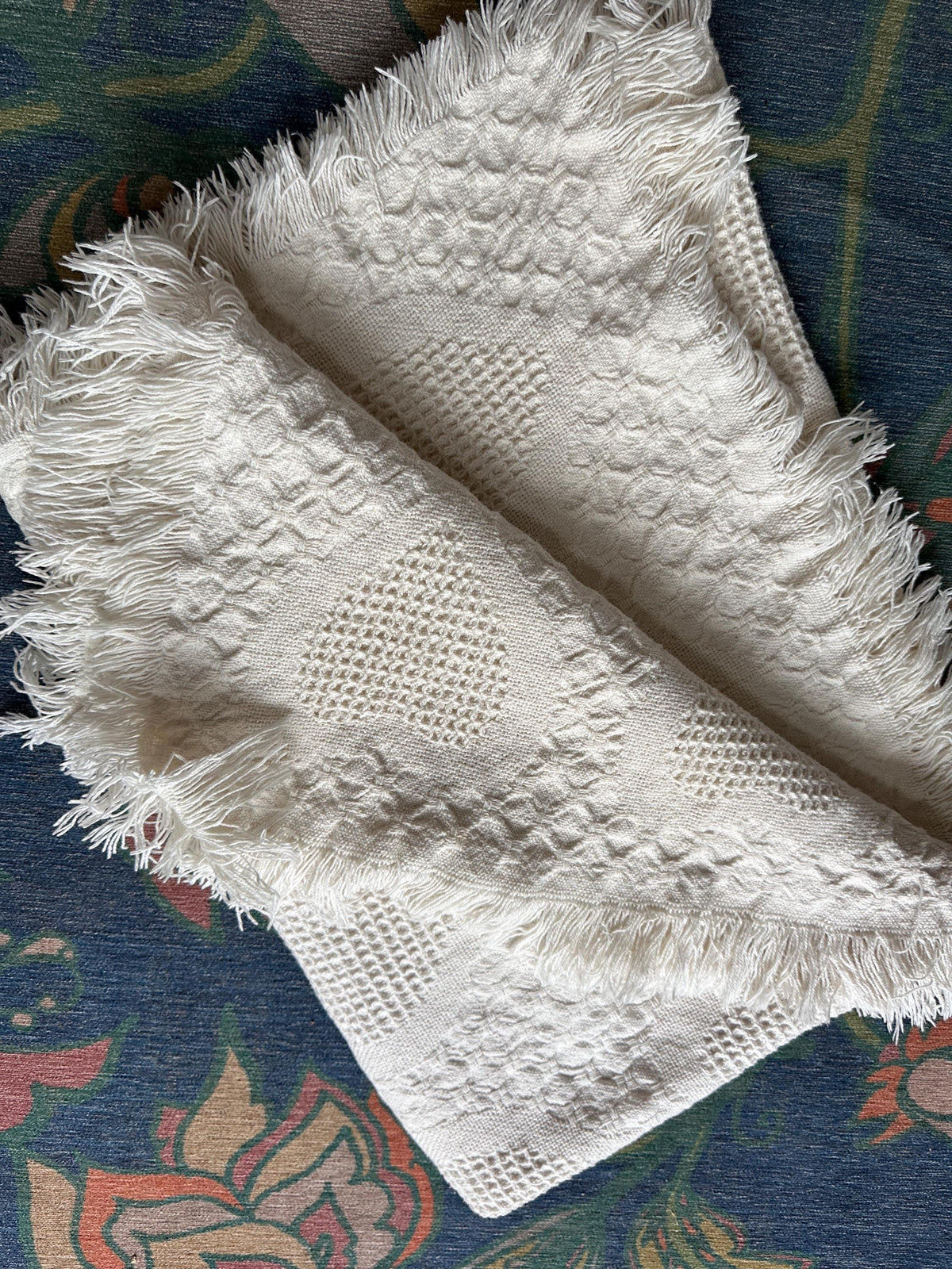 Embroidered Cotton Throw Blanket – “There’s Nobody Like Mom” Heart Design, Fringe Edges, 64” x 32”