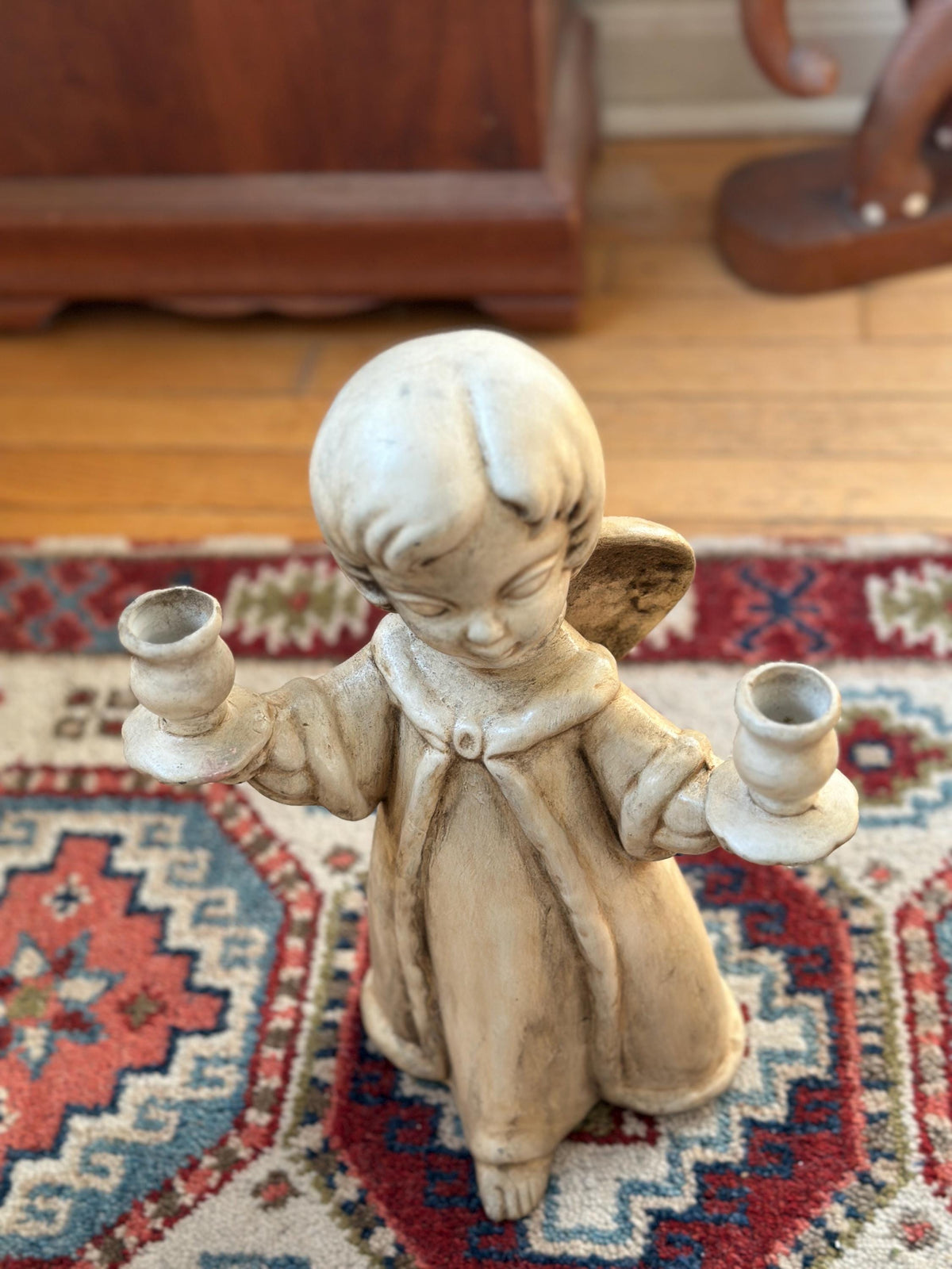 Vintage Ceramic Angel Double Candle Holder – 13” Tall Christmas Centerpiece, Litschy Christmas, Retro Christmas