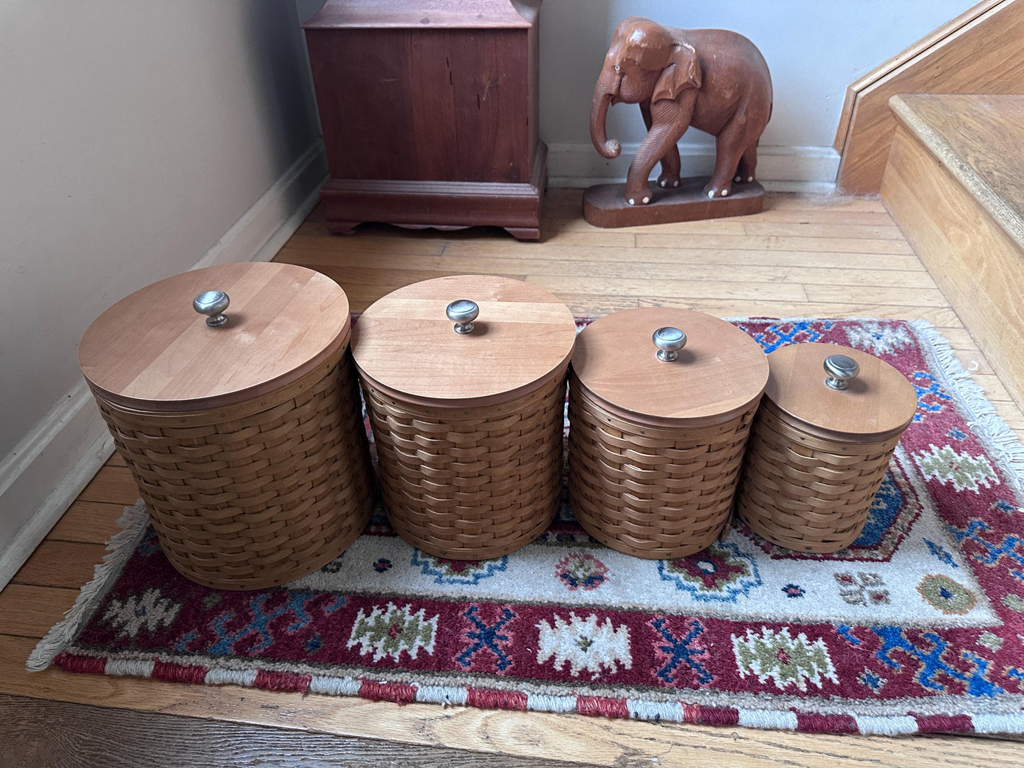 Vintage 2003 Longaberger 16-Piece Canister Basket Set with Wooden Lids + Protectors | Signed & Dated | Original Pamphlets Included
