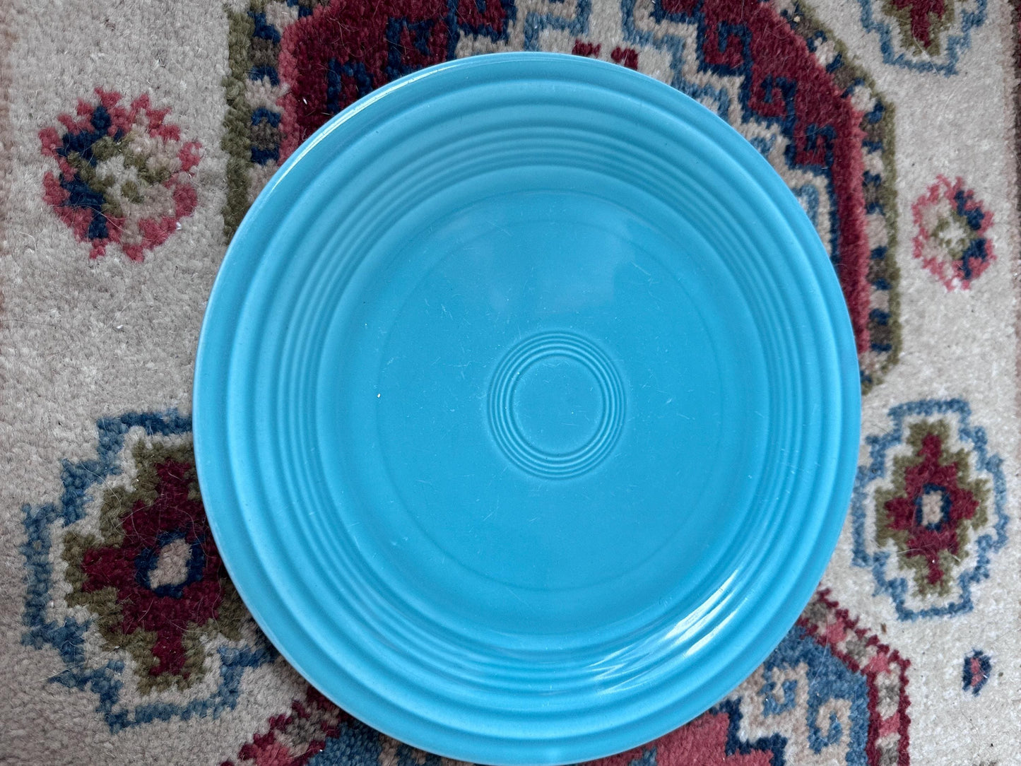 Vintage Fiesta Luncheon Plates Set of 2 | Green & Turquoise Fiestaware | 9.5” Plates | Genuine Vintage Fiesta | 1936–1969 Backstamp
