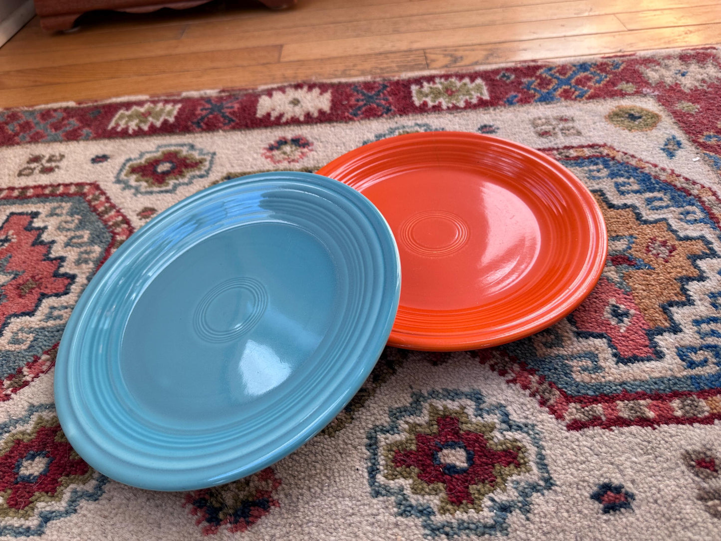 Vintage Fiesta Luncheon Plates Set of 2 | Orange & Turquoise Fiestaware | 9.5” Plates | Genuine Vintage Fiesta | 1936–1969 Backstamp