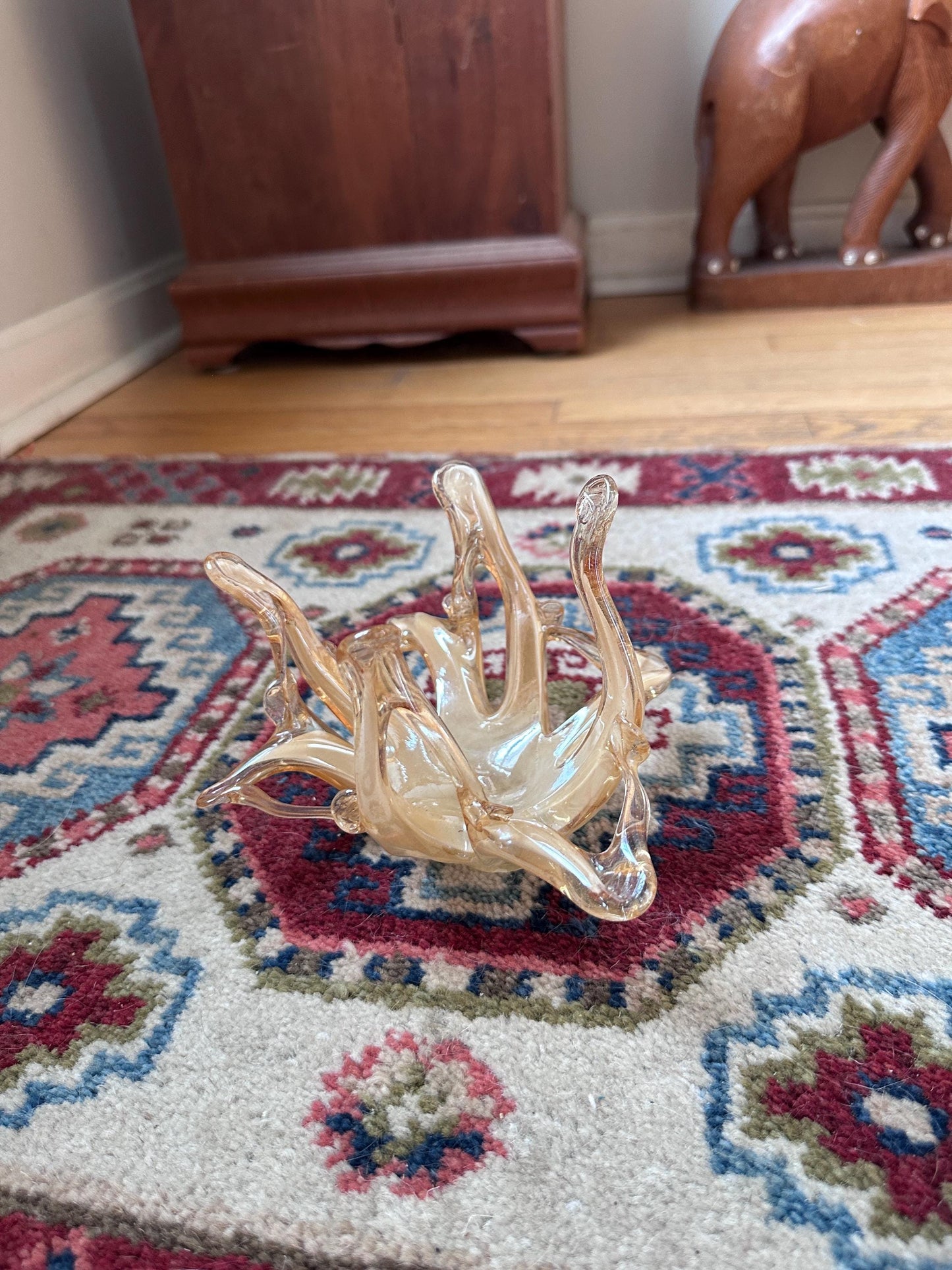 Vintage Murano Vetro Eseguito Iridescent Freeform Glass Bowl | Hand-Blown Italian Art Glass | Gold Iridescent Murano Catchall | Mid-Century