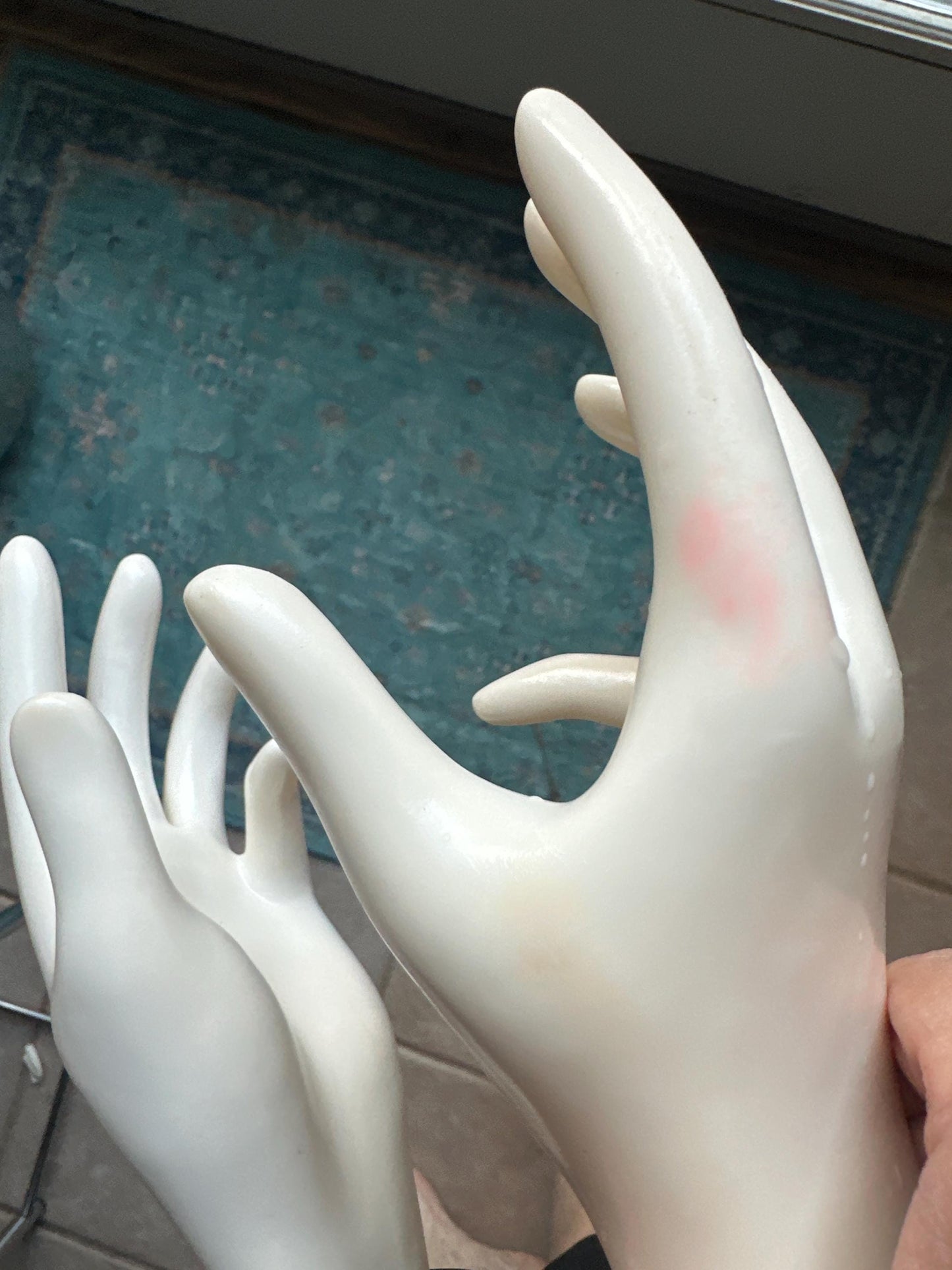 Vintage E.B. Giftware Female Mannequin Hand Jewelry Display | Black & White Plastic Glove Form | Ring + Bracelet Holder | Circa 1990s