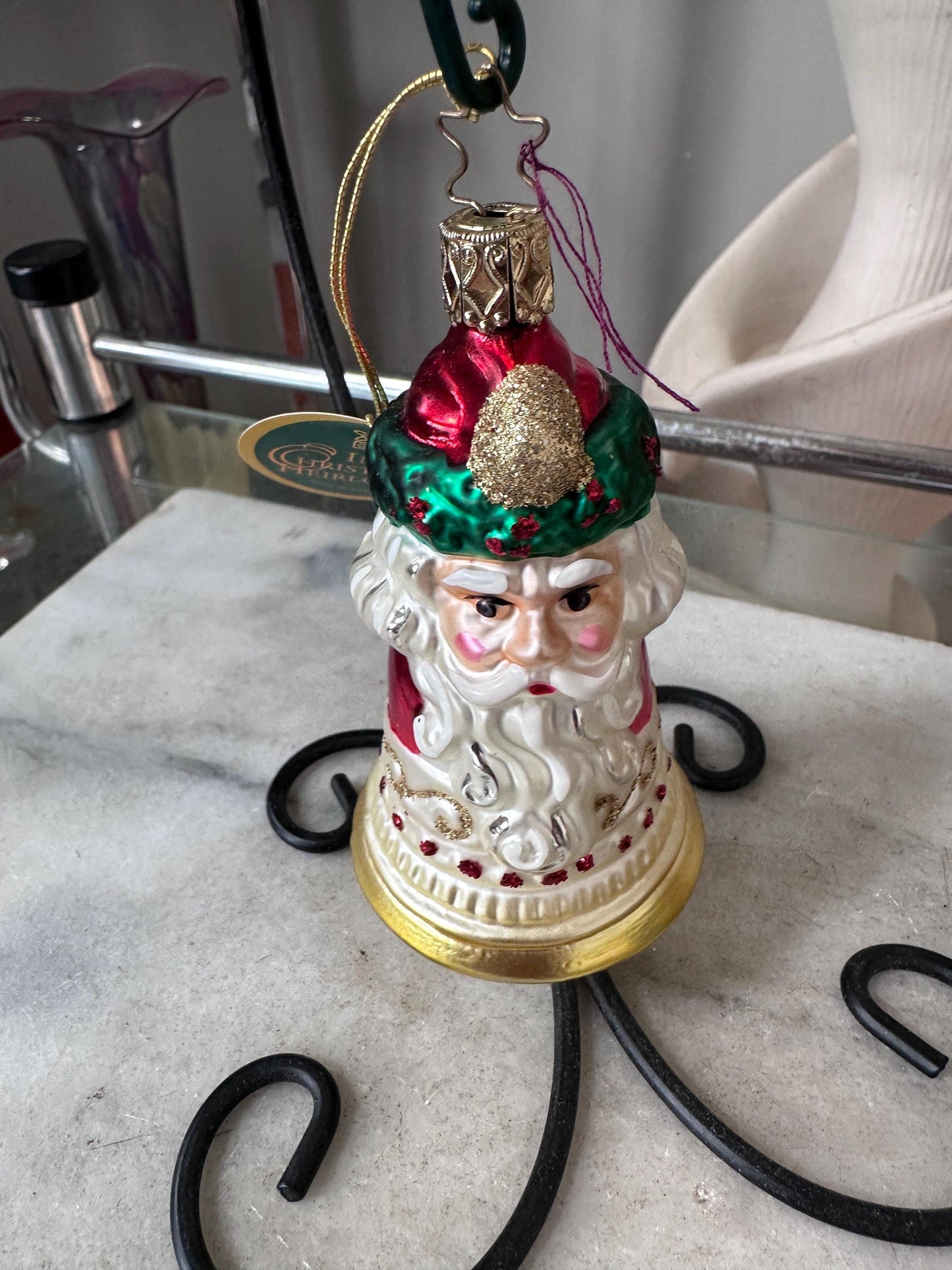 Inge-Glas 2001 Christmas Santa Bell Ornament | Hand-Blown German Glass w/ Clapper | Original Tag & Box | Holiday Collectible