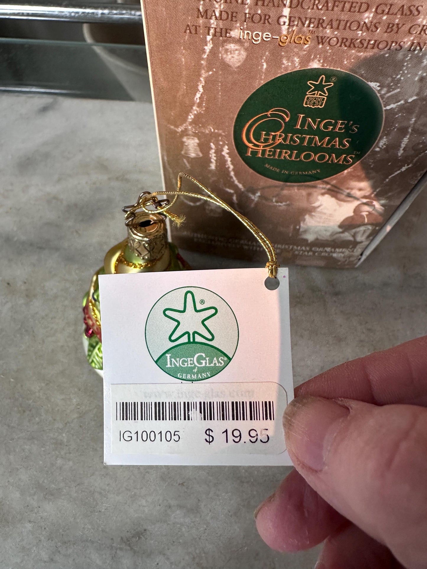 Inge-Glas 2005 Merry Christmas Tree Bell Ornament | Hand-Blown German Glass w/ Clapper | Original Tag & Box | Holiday Collectible