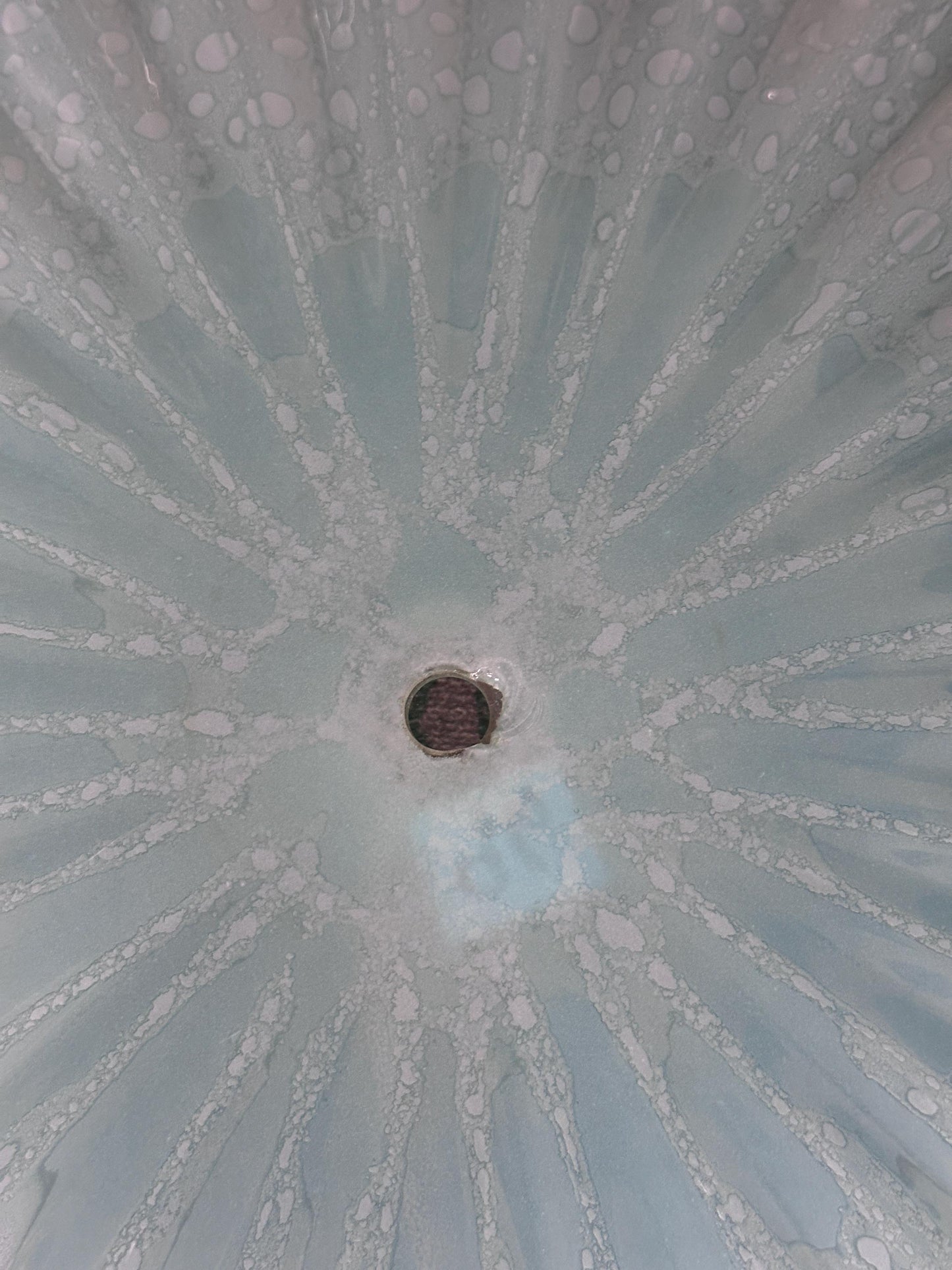 Vintage MCM Murano Style Scalloped Glass Lamp Shade | White w Hints of Blue Opalescent Art Glass | 20”