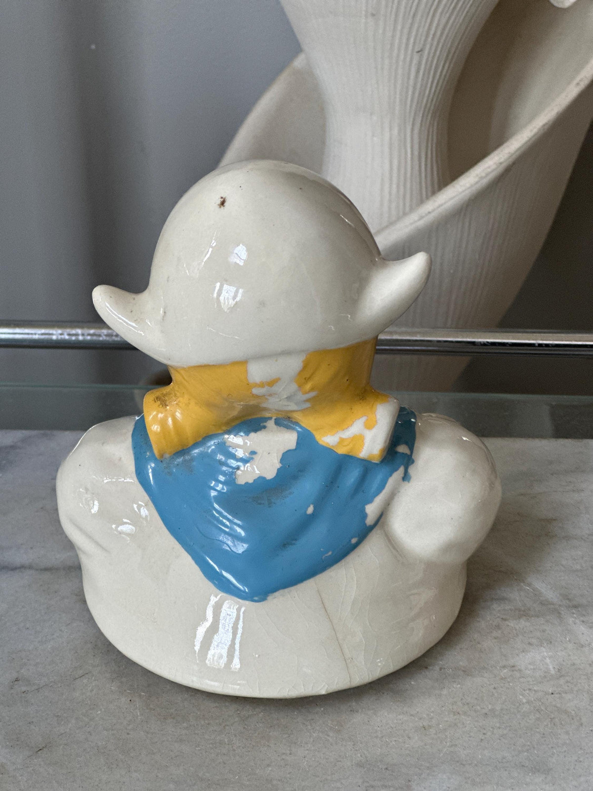 Set of 2 Vintage American Bisque Dutch Boy & Dutch Girl Cookie Jar Lids 1940s Replacement Parts Dutch Figurine Tops