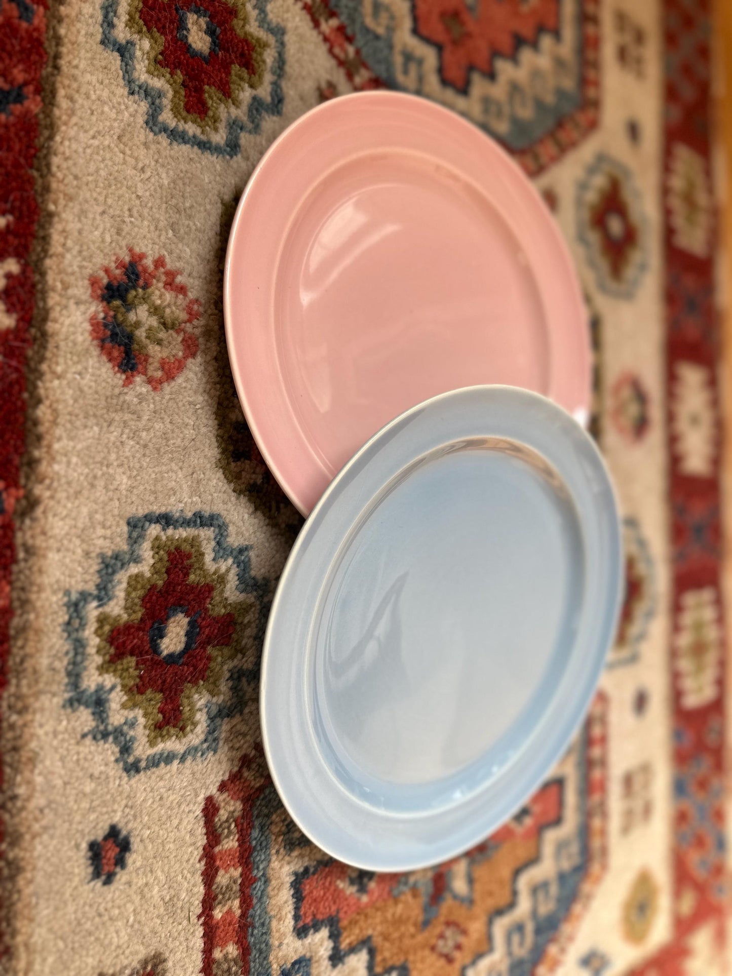 Lu-Ray Pastels Dinner Plates | Set of 2 , Mid-Century Dinnerware, 9.25”, #1248, Pink and Blue