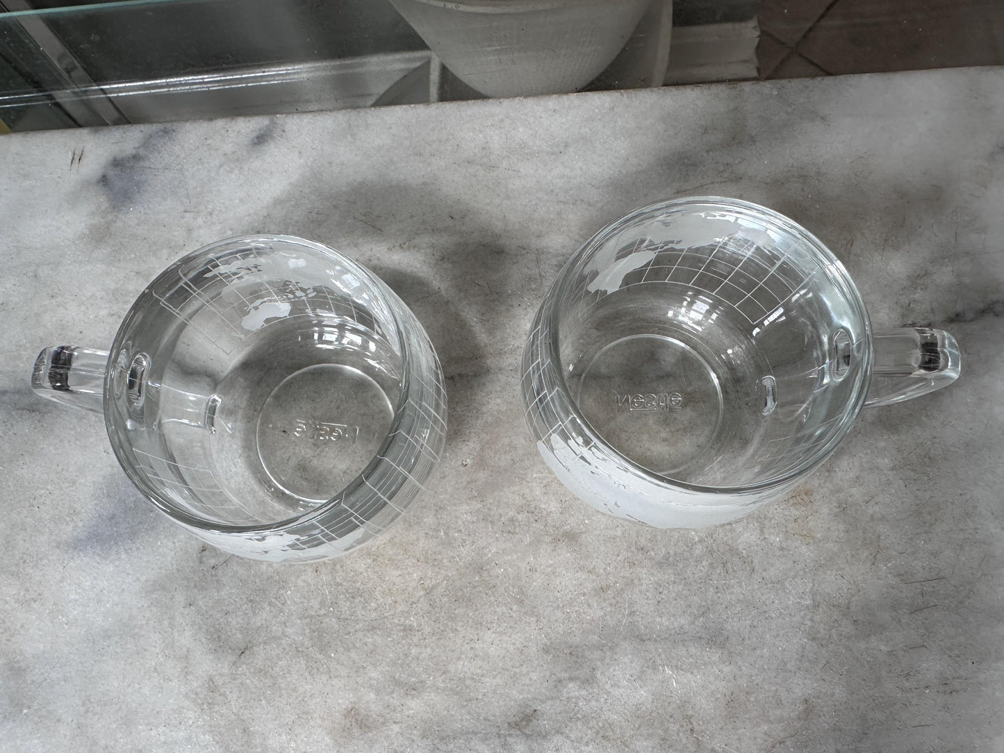 Vintage 1970s Nestle Nescafe World Globe Coffee Mugs Set of 2, Frosted Glass Map Cups, Retro Kitchen Drinkware