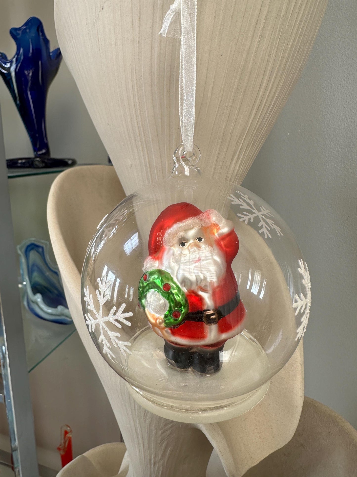 Vintage Gorham Winter Follies Clear Round Santa Christmas Tree Ornament