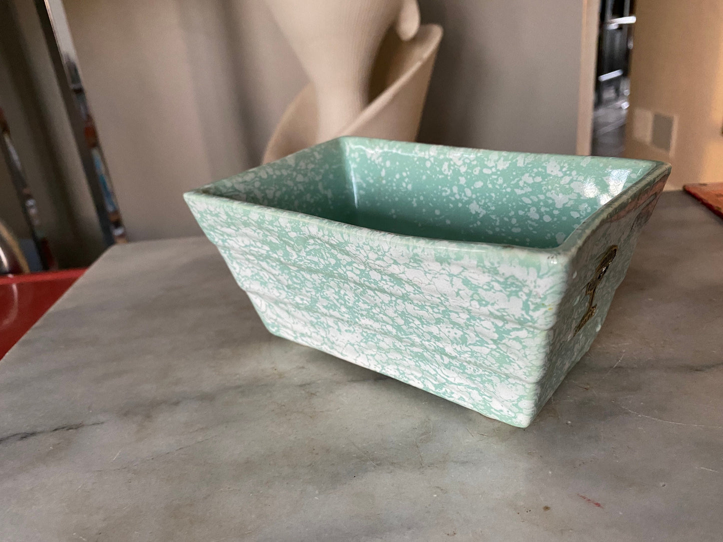 Blue Sequoia Pottery Planter Vintage Flower Pot Retro Mid Century Speckled Confetti Spatterware USA ~ Art Deco Sequoia USA Pottery Planter