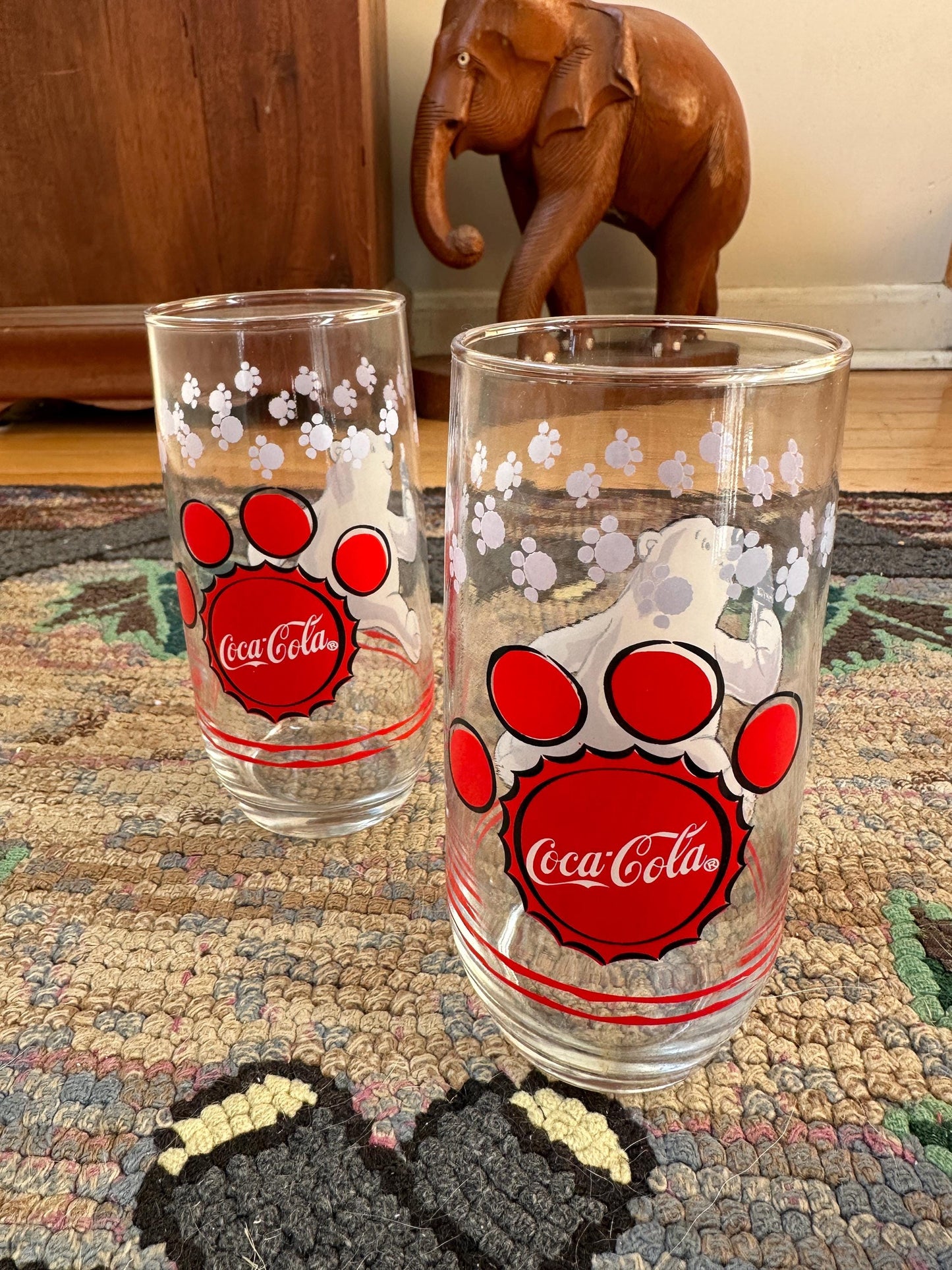 1999 Coca Cola Clear Glass With Polar Bear Logo Drinking Glass - Set of 2
