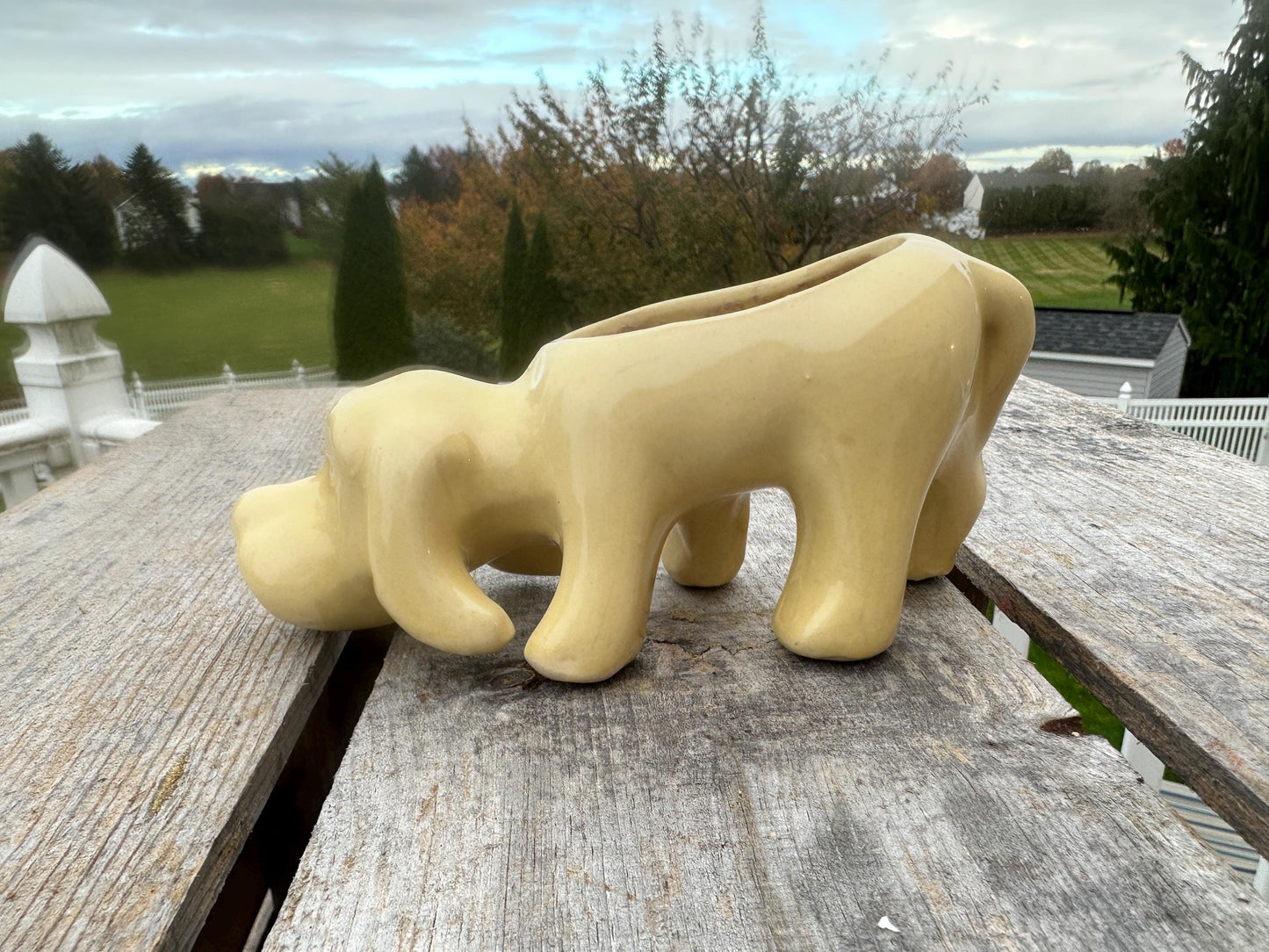 Vintage Shawnee Pottery Yellow Ware Hound Dog Planter, Ceramic Dog Planter