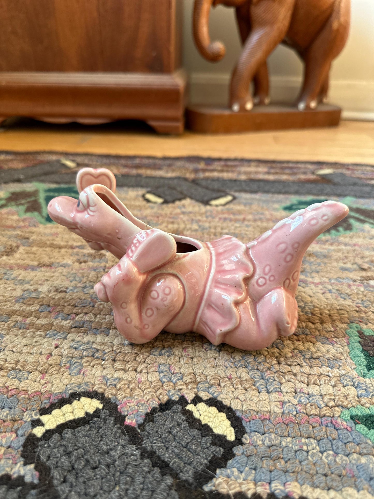 Adorable Pink Dinosaur Planter | Vintage Pink Dinosaur with Mirror and Brush Succulent Planter