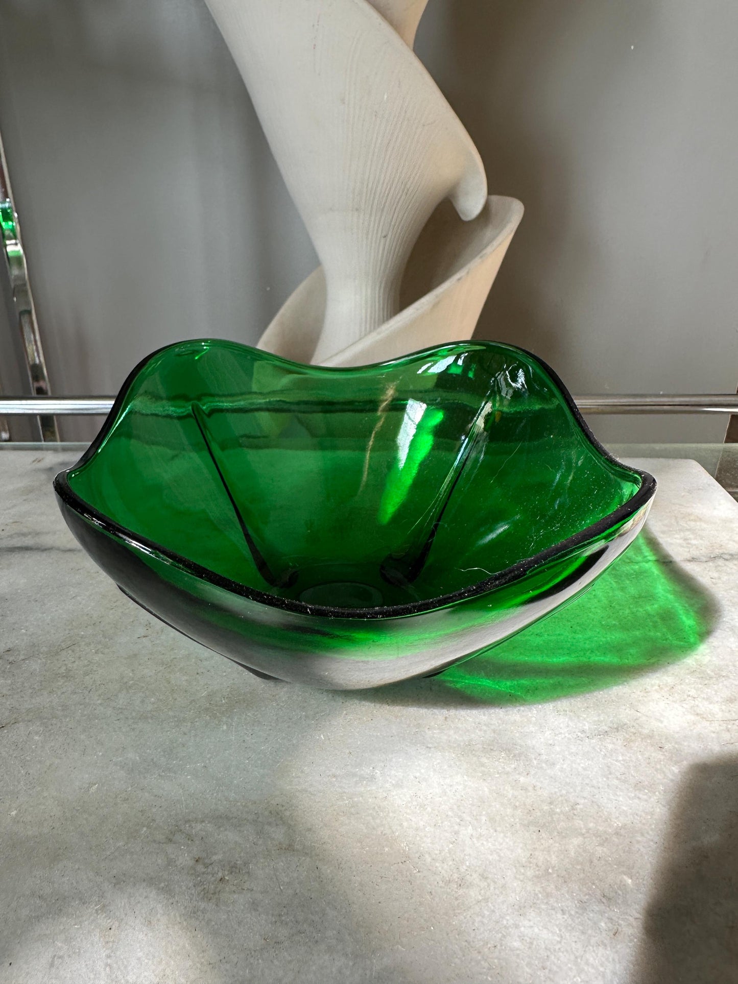 Anchor Hocking Glass Forest Green SWEDISH MODERN 6-1/2" Square Bowl