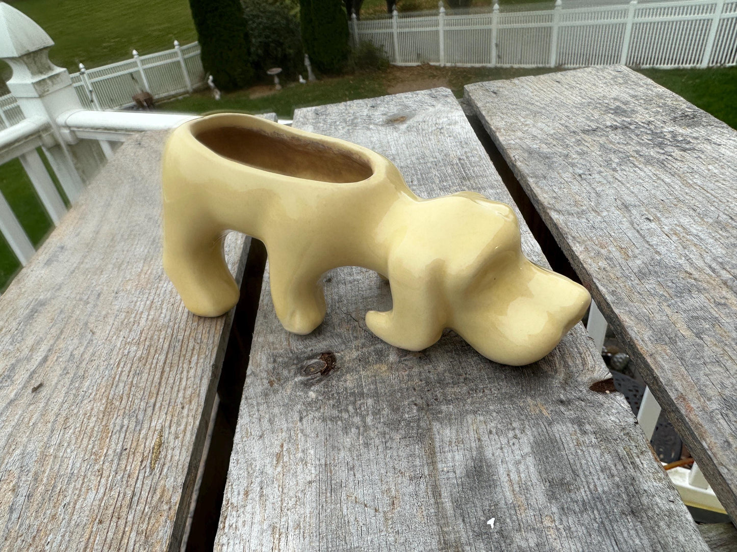 Vintage Shawnee Pottery Yellow Ware Hound Dog Planter, Ceramic Dog Planter