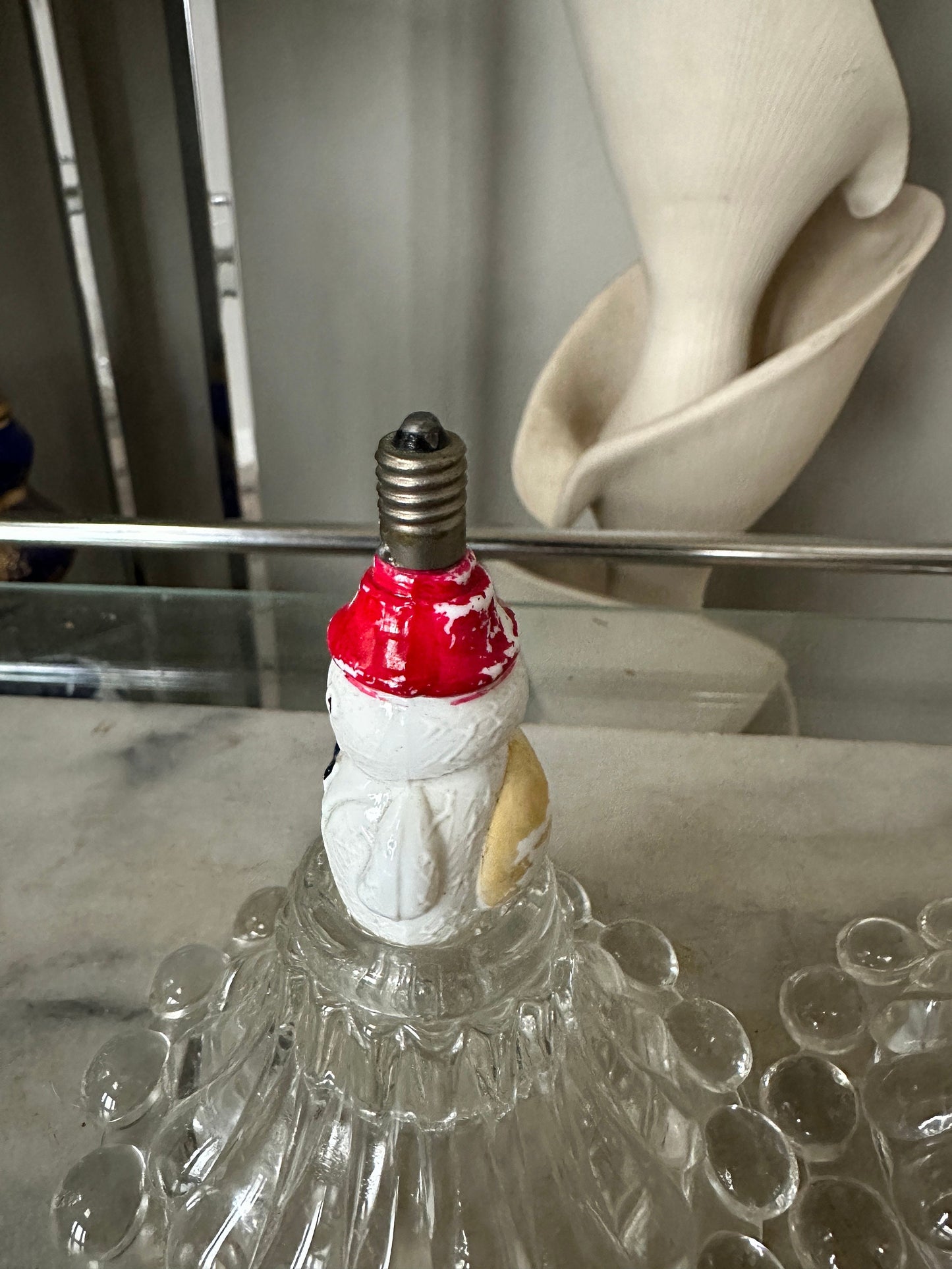1930s Snowman 15V Milk Glass Christmas Light Bulb and Antique Round Striped Milk Glass Christmas Orbament Light Bulb | Untested