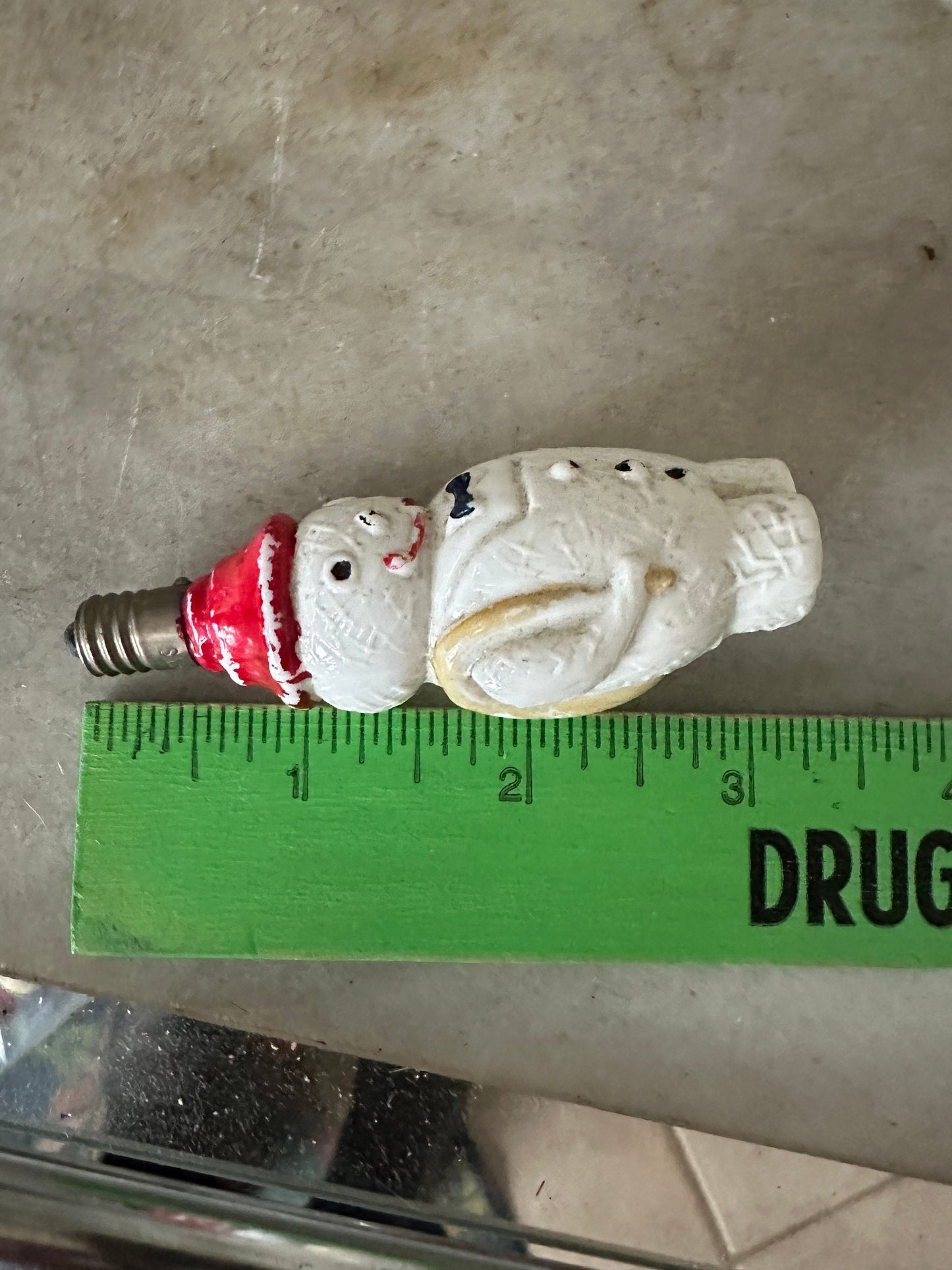 1930s Snowman 15V Milk Glass Christmas Light Bulb and Antique Round Striped Milk Glass Christmas Orbament Light Bulb | Untested