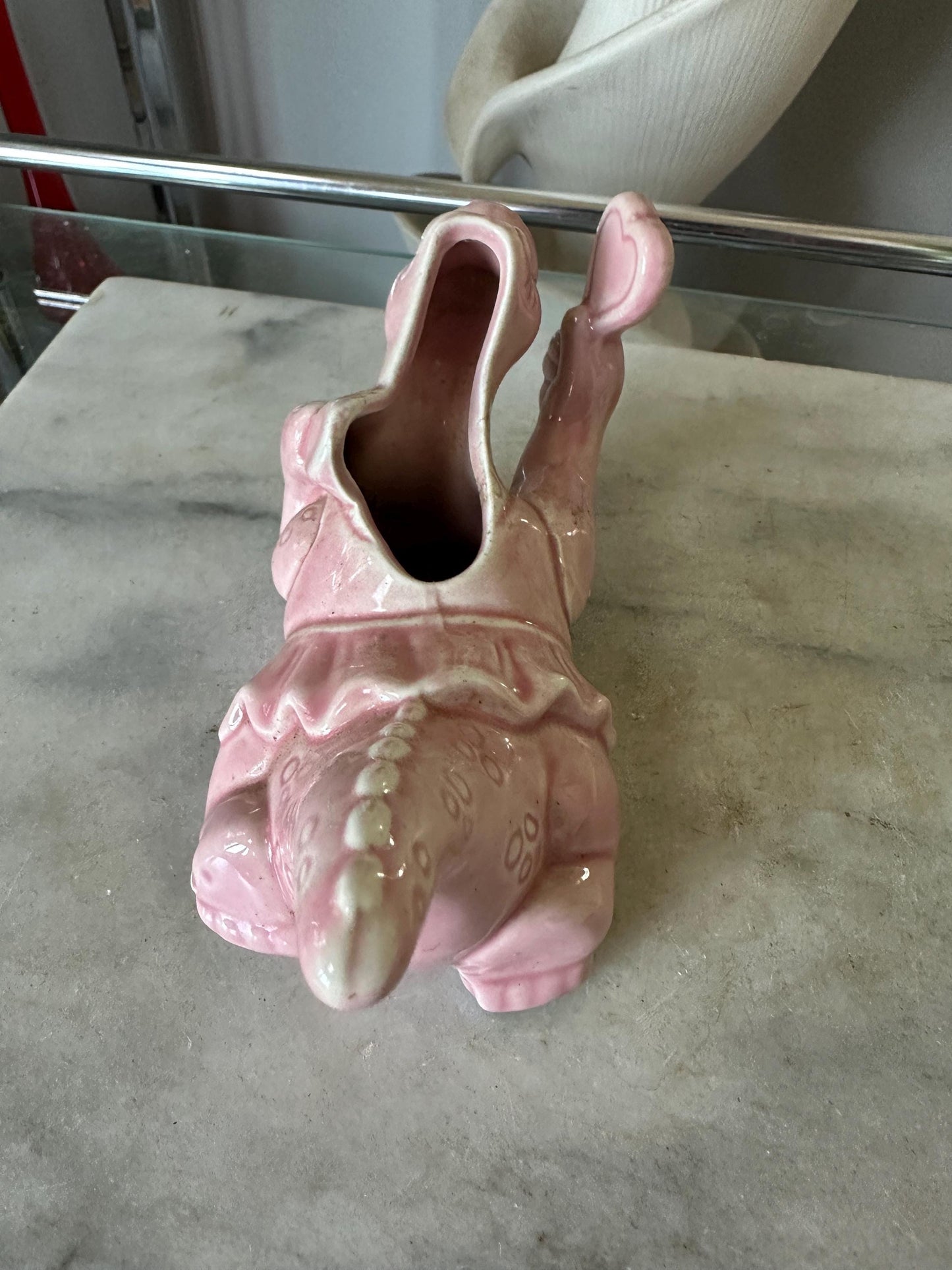 Adorable Pink Dinosaur Planter | Vintage Pink Dinosaur with Mirror and Brush Succulent Planter