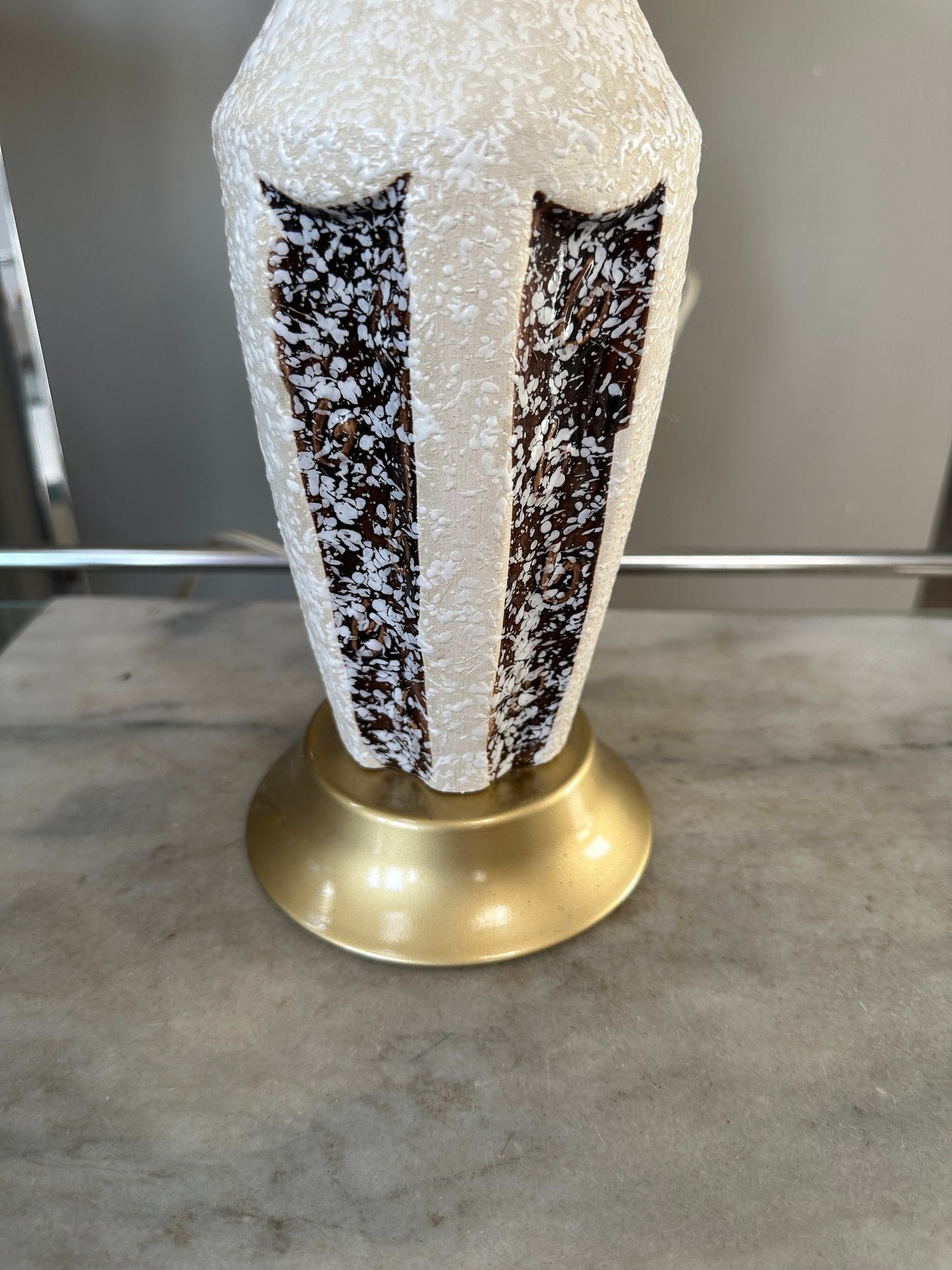 Mid Century Table Lamp Gold Ivory and Gold Teardrop Textured Chalkware Plaster | Diamond Design | Tall MCM Vintage Original