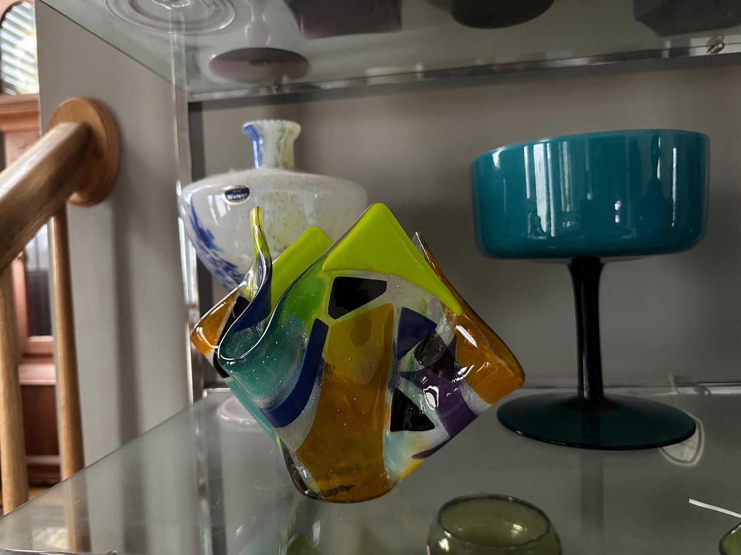 Fused Glass Art - beautiful fused glass abstract handkerchief style bowl fused glass