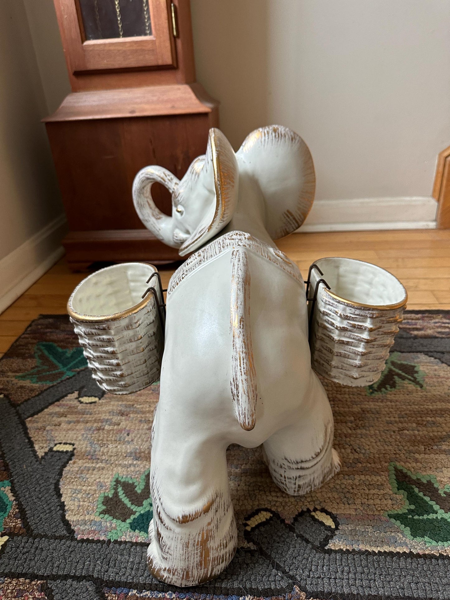 Haeger Elephant Planter | MCM Jumbo Haeger Elephant Planter | White and Gold 18” | USA Art Pottery