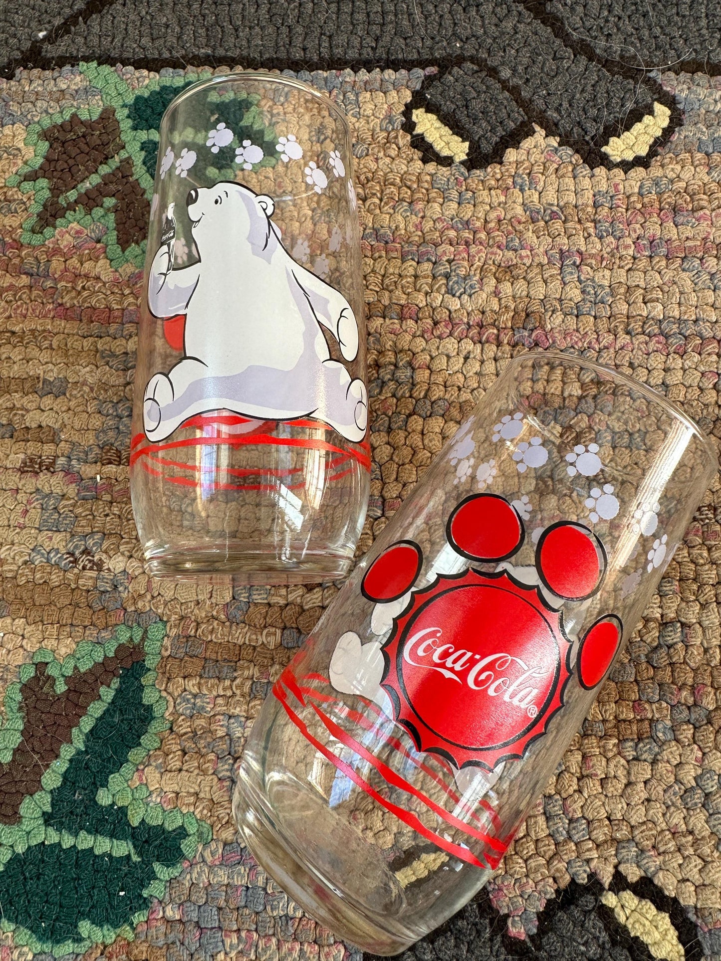 1999 Coca Cola Clear Glass With Polar Bear Logo Drinking Glass - Set of 2
