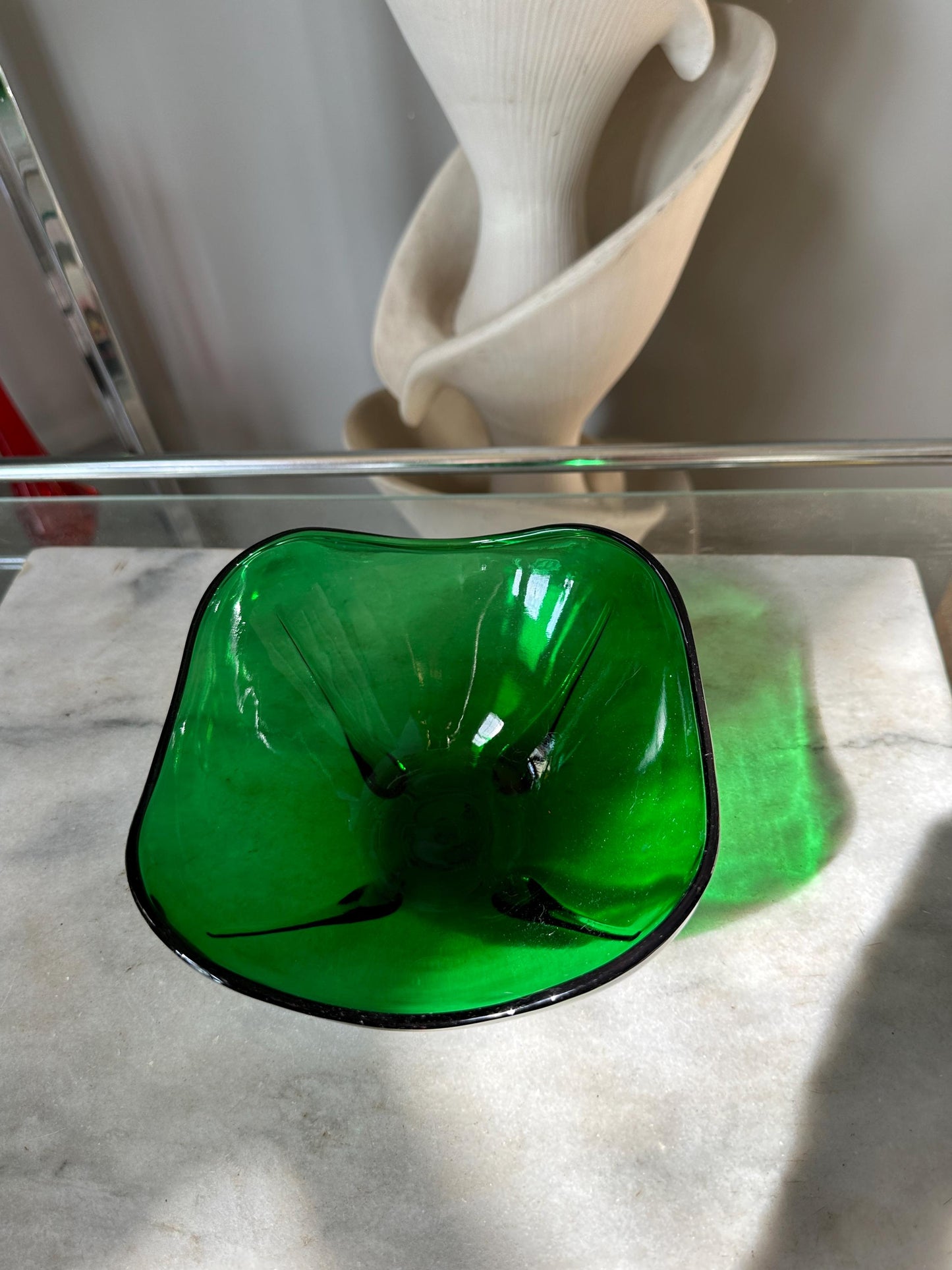 Anchor Hocking Glass Forest Green SWEDISH MODERN 6-1/2" Square Bowl