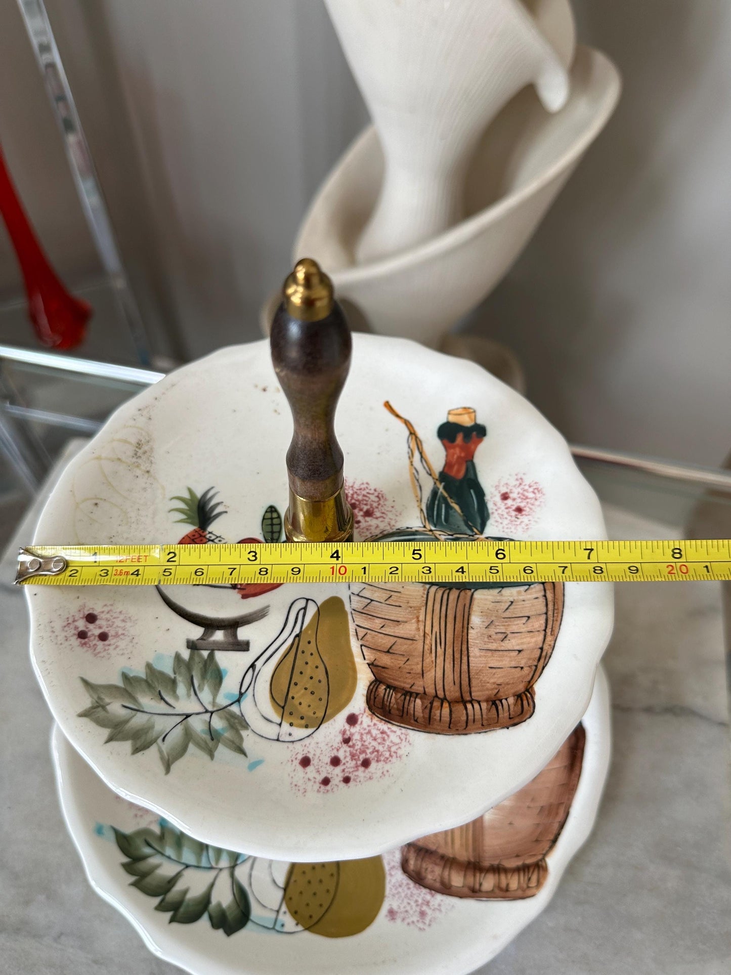 Mid Century Tiered Plate Server | 1950s Japan Ceramic Wine & Cheese Tray | Hors D'oeuvres Appetizer Platter | MCM Charcuterie Serving Stand