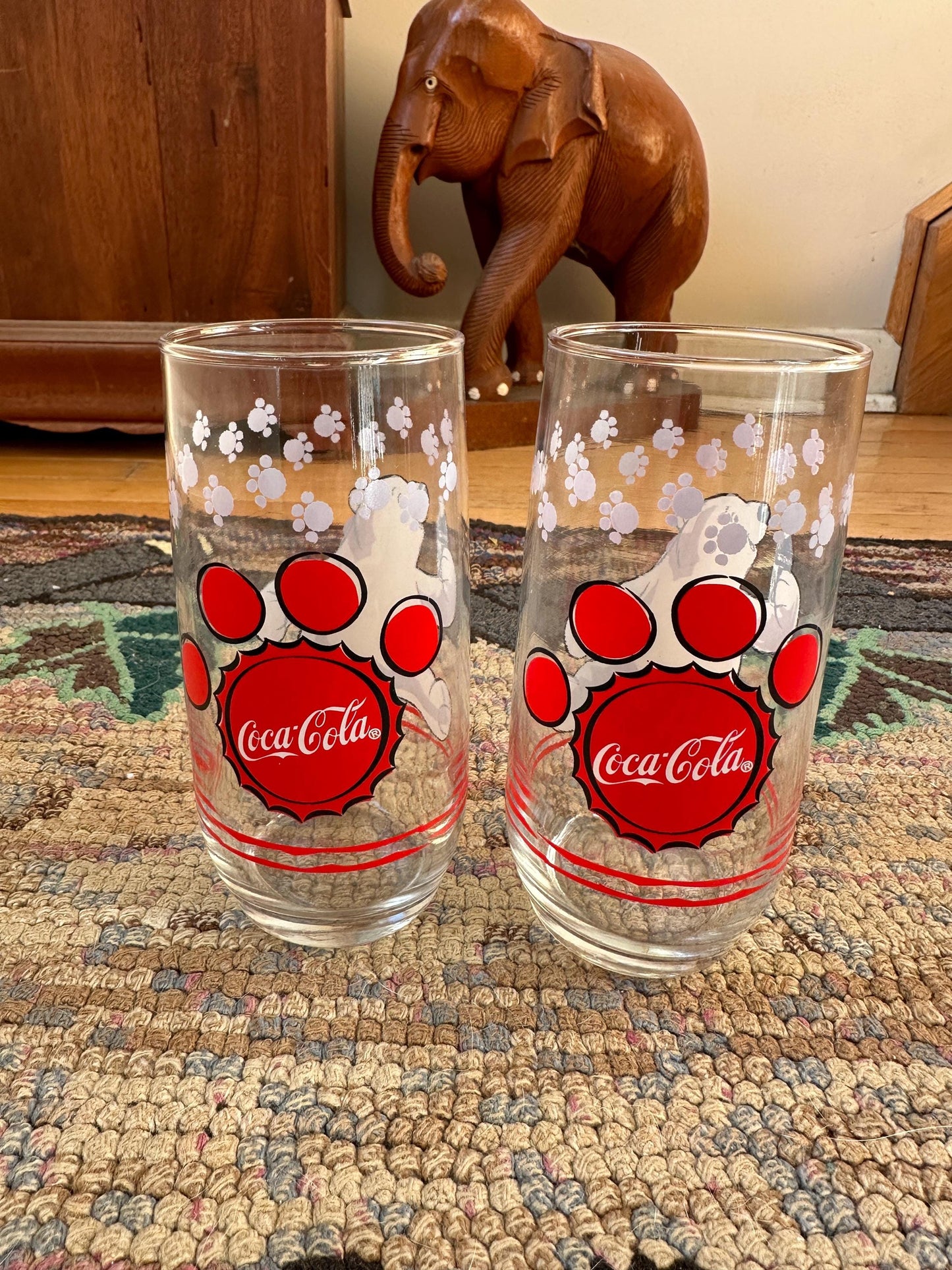 1999 Coca Cola Clear Glass With Polar Bear Logo Drinking Glass - Set of 2