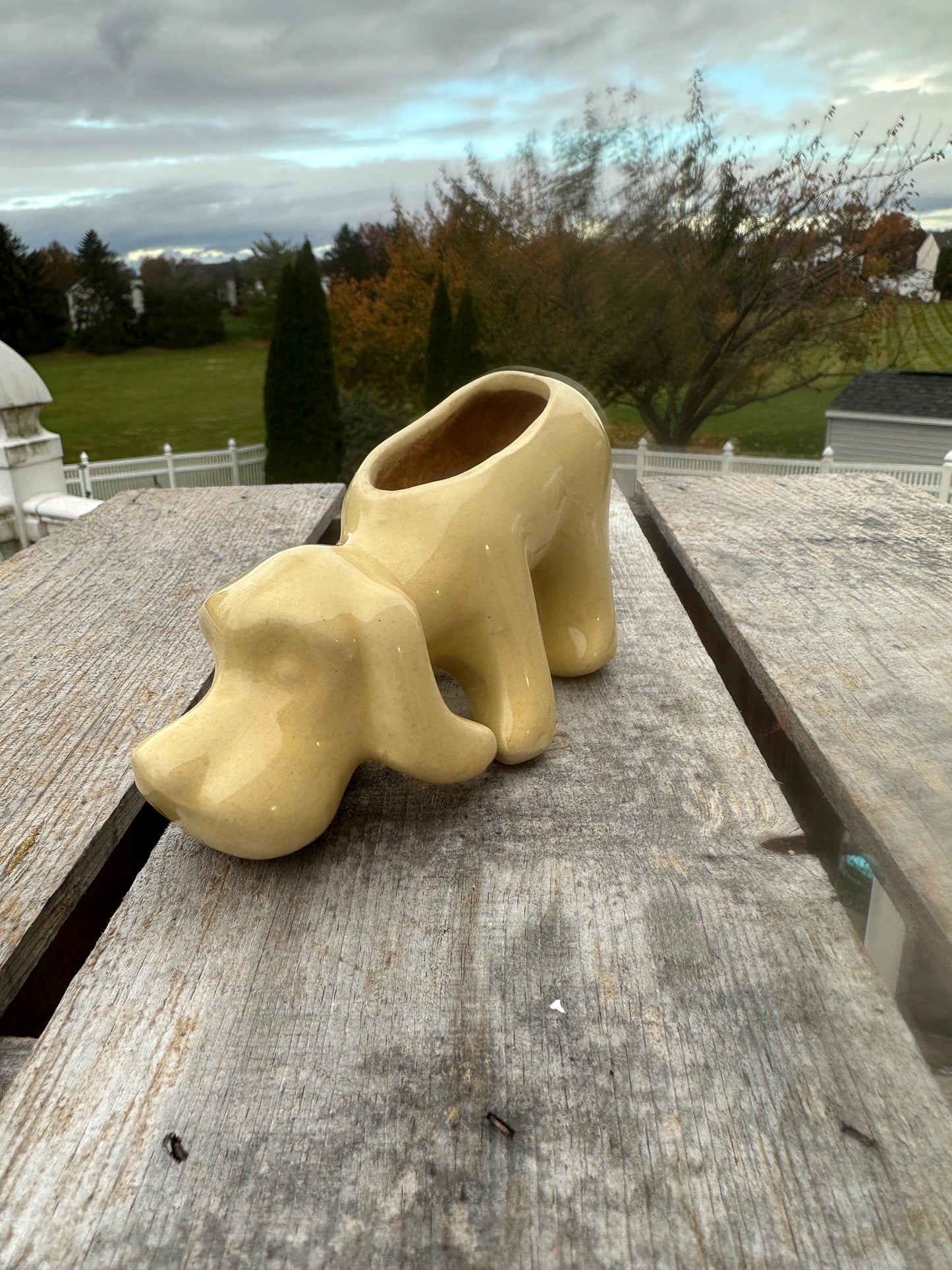 Vintage Shawnee Pottery Yellow Ware Hound Dog Planter, Ceramic Dog Planter