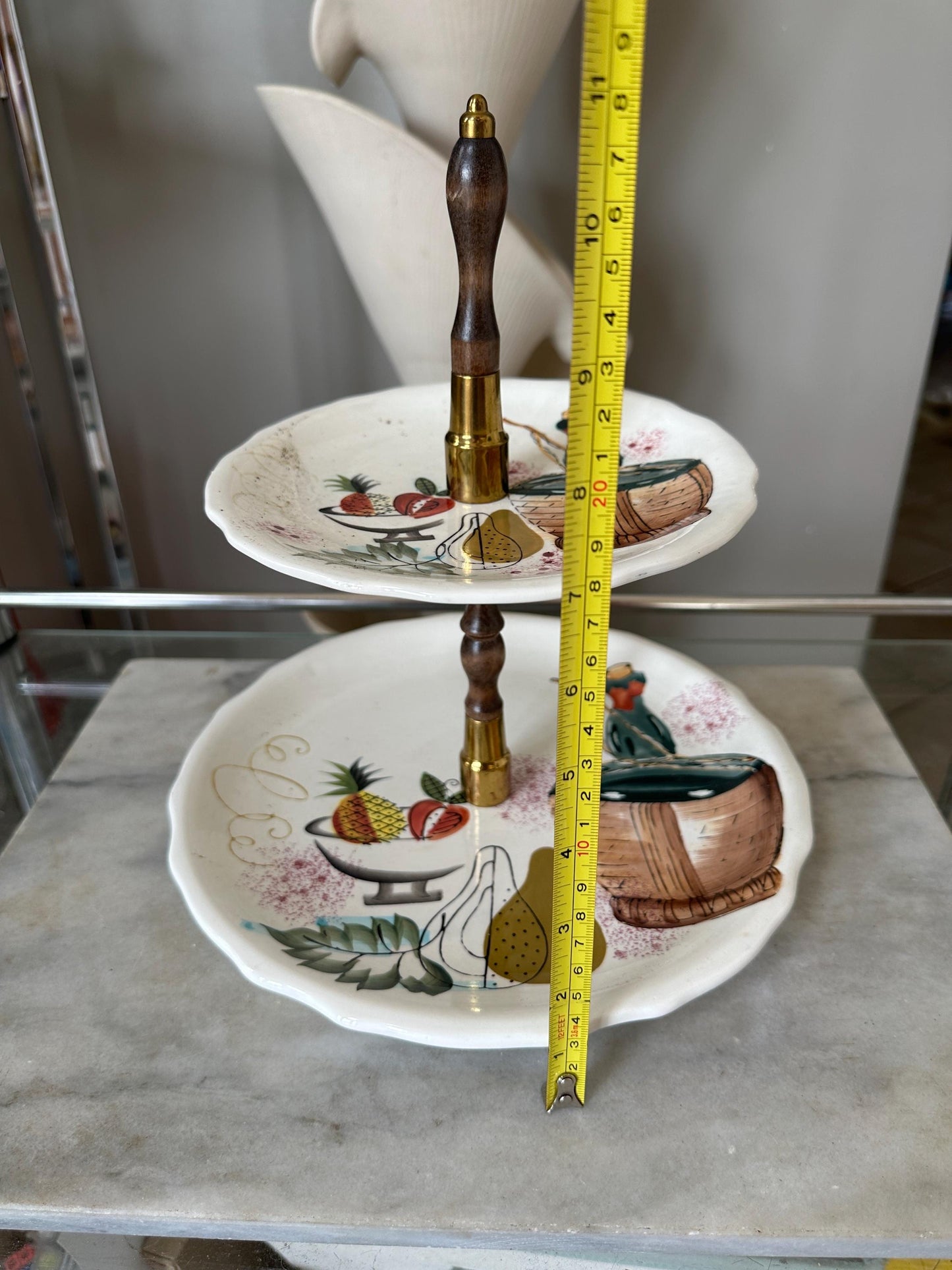 Mid Century Tiered Plate Server | 1950s Japan Ceramic Wine & Cheese Tray | Hors D'oeuvres Appetizer Platter | MCM Charcuterie Serving Stand