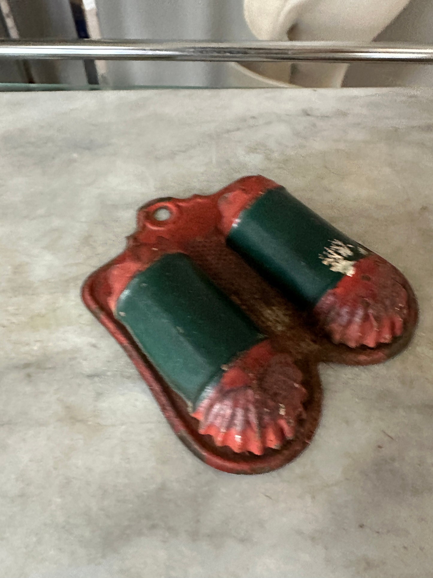 Antique Wall Match Holder. Wall Mounted Container From Kitchen Decor Red and Green Painted Tin Match Holder.