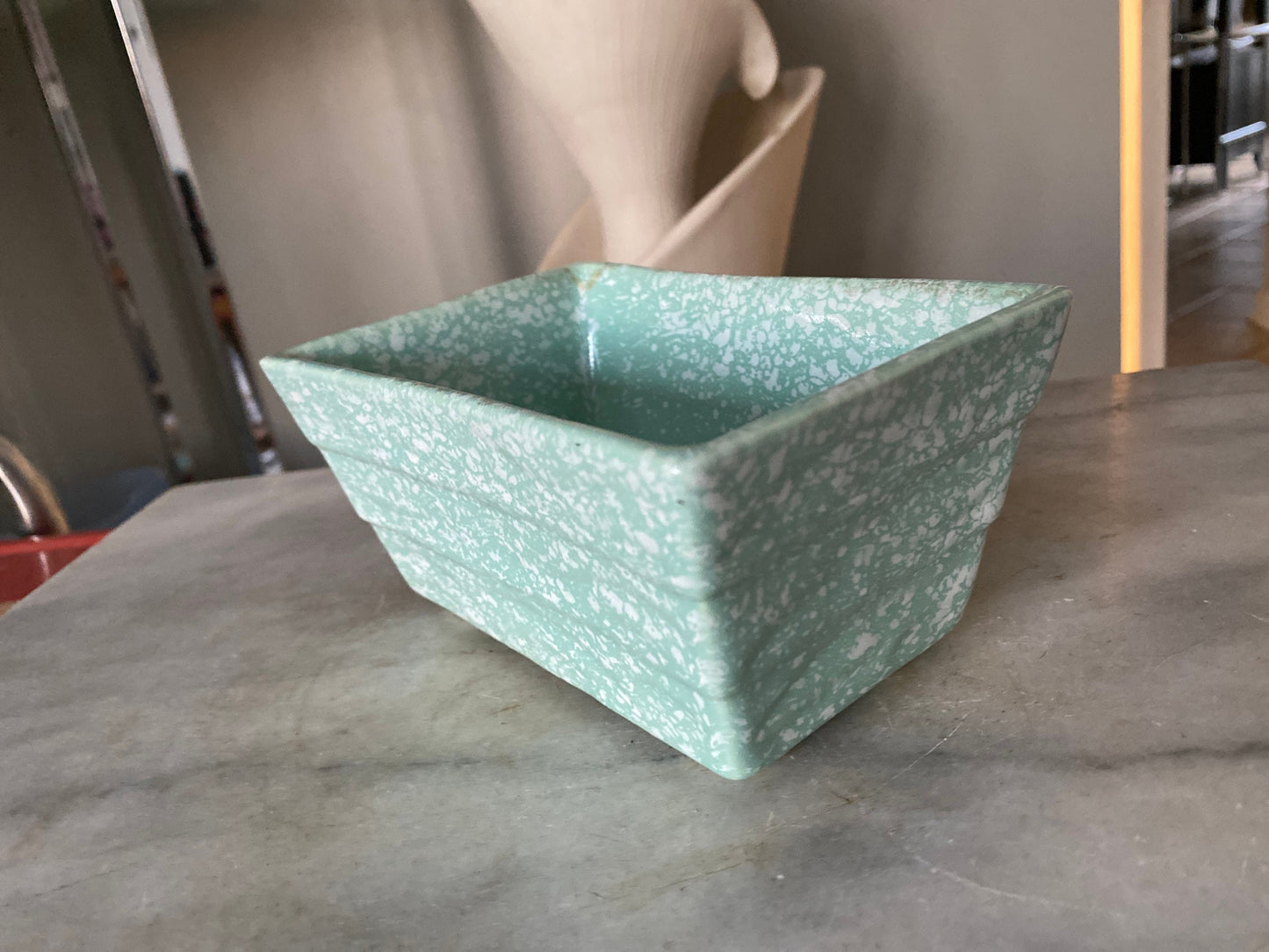 Blue Sequoia Pottery Planter Vintage Flower Pot Retro Mid Century Speckled Confetti Spatterware USA ~ Art Deco Sequoia USA Pottery Planter