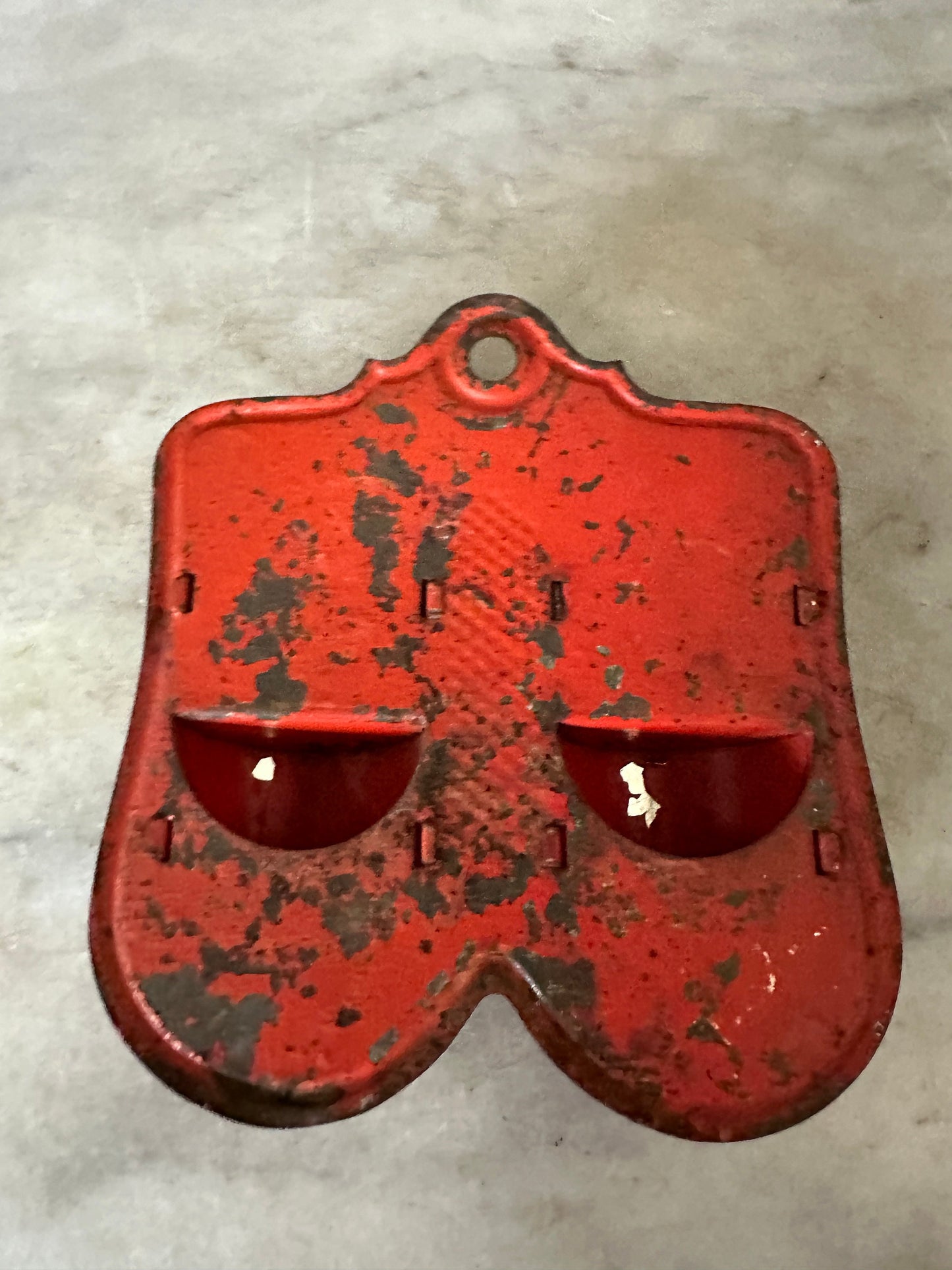 Antique Wall Match Holder. Wall Mounted Container From Kitchen Decor Red and Green Painted Tin Match Holder.