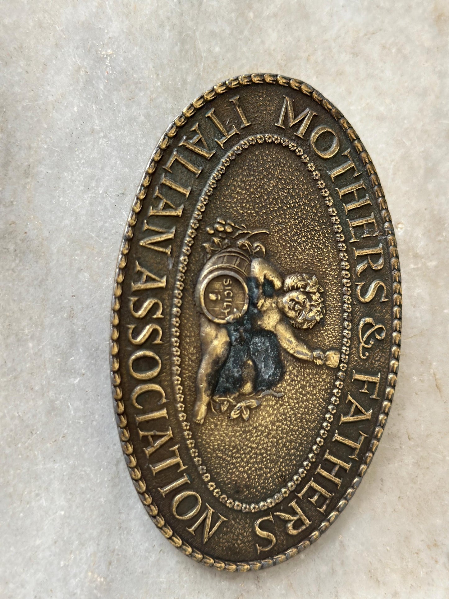 1970s Mothers And Fathers Italian Association Sicily vintage belt buckle, Mafia Italian Association Sicily Sicilian Italy Pride Vintage