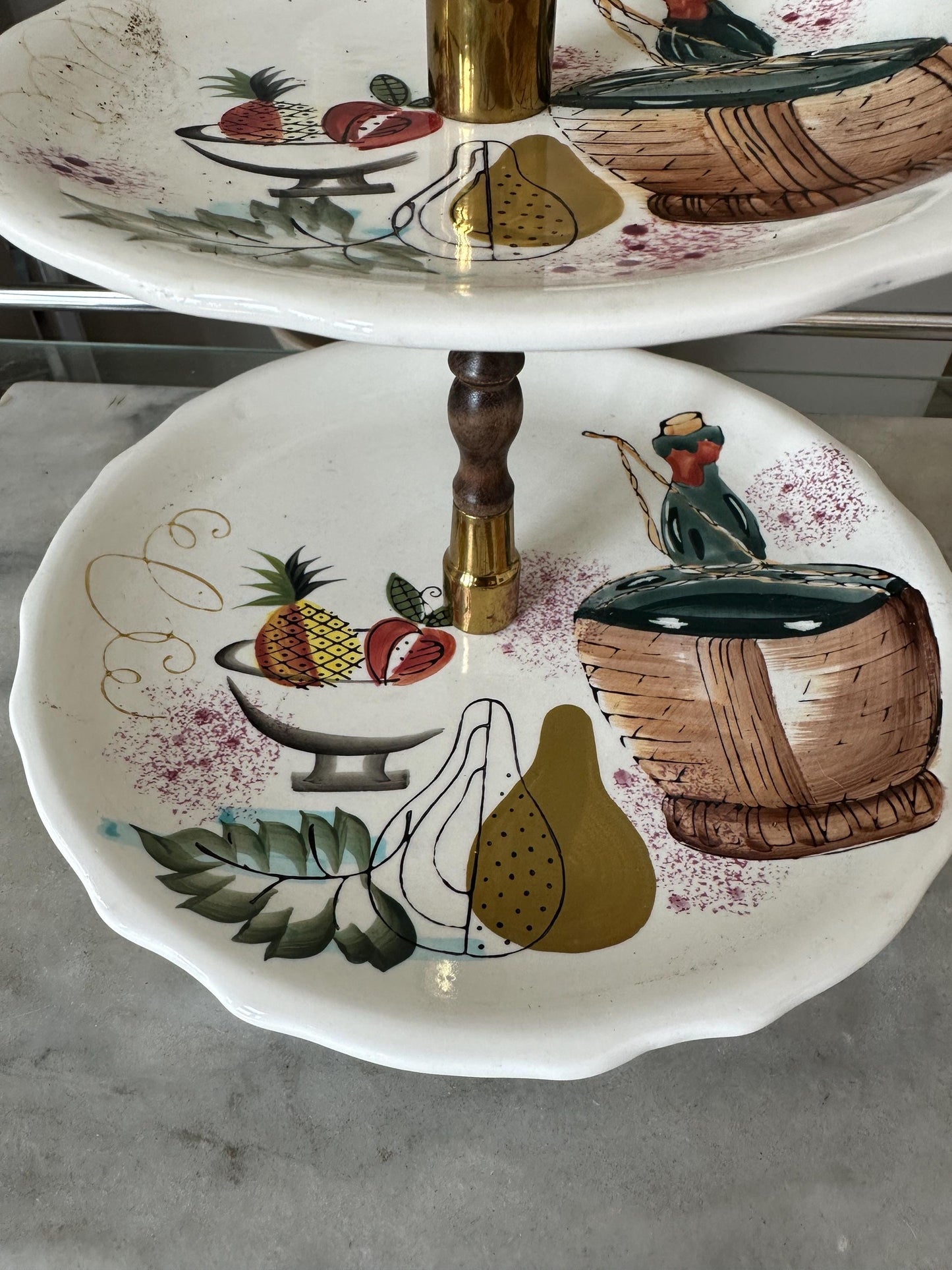 Mid Century Tiered Plate Server | 1950s Japan Ceramic Wine & Cheese Tray | Hors D'oeuvres Appetizer Platter | MCM Charcuterie Serving Stand