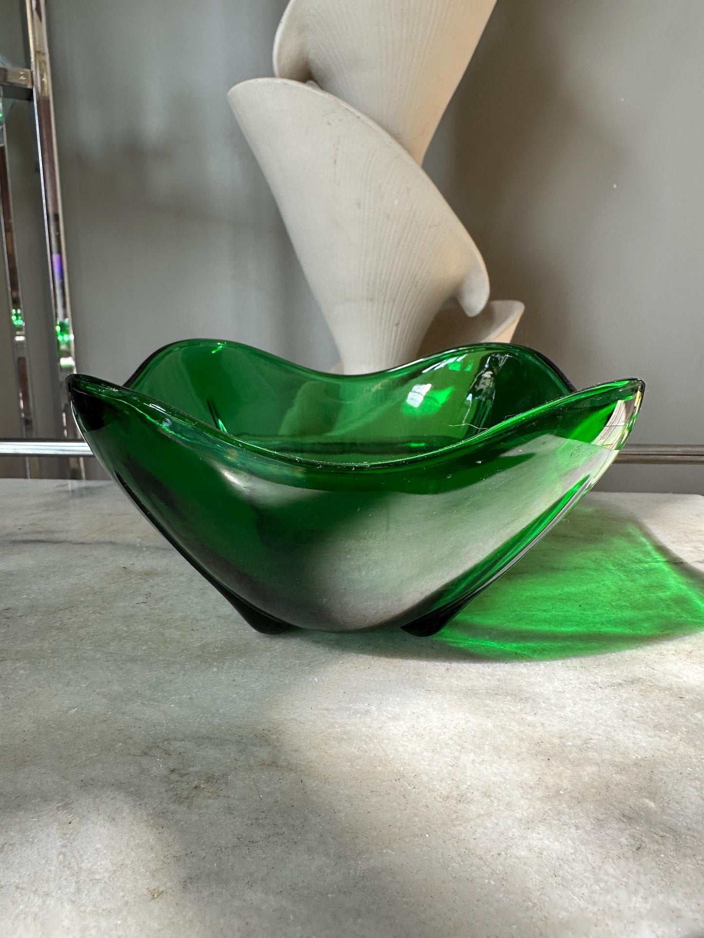 Anchor Hocking Glass Forest Green SWEDISH MODERN 6-1/2" Square Bowl