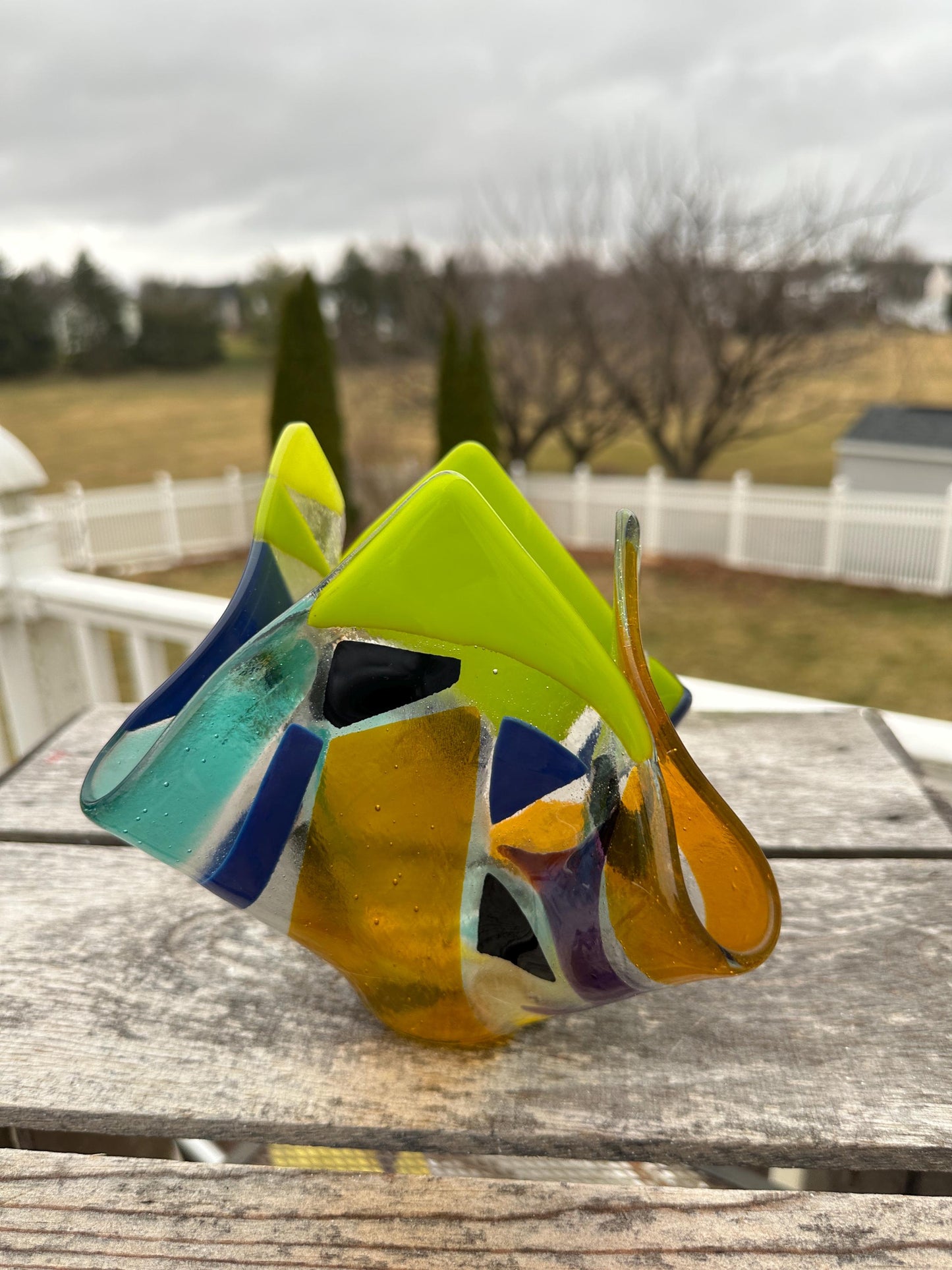 Fused Glass Art - beautiful fused glass abstract handkerchief style bowl fused glass
