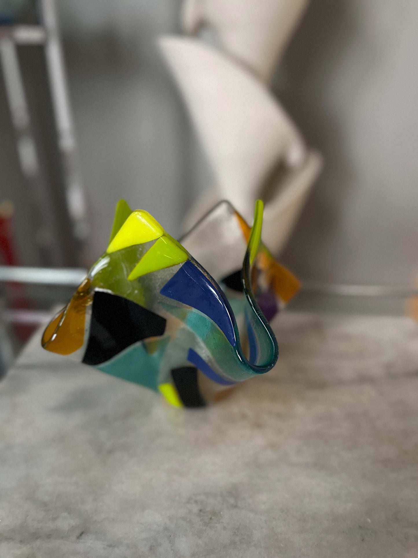 Fused Glass Art - beautiful fused glass abstract handkerchief style bowl fused glass