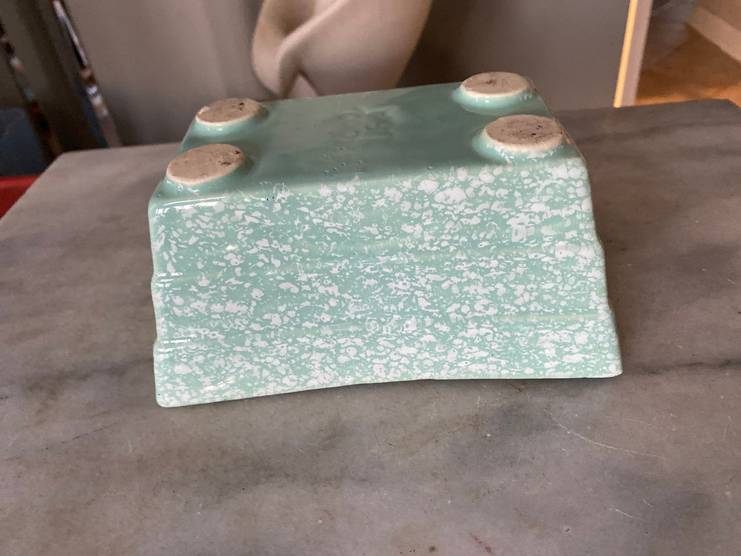 Blue Sequoia Pottery Planter Vintage Flower Pot Retro Mid Century Speckled Confetti Spatterware USA ~ Art Deco Sequoia USA Pottery Planter