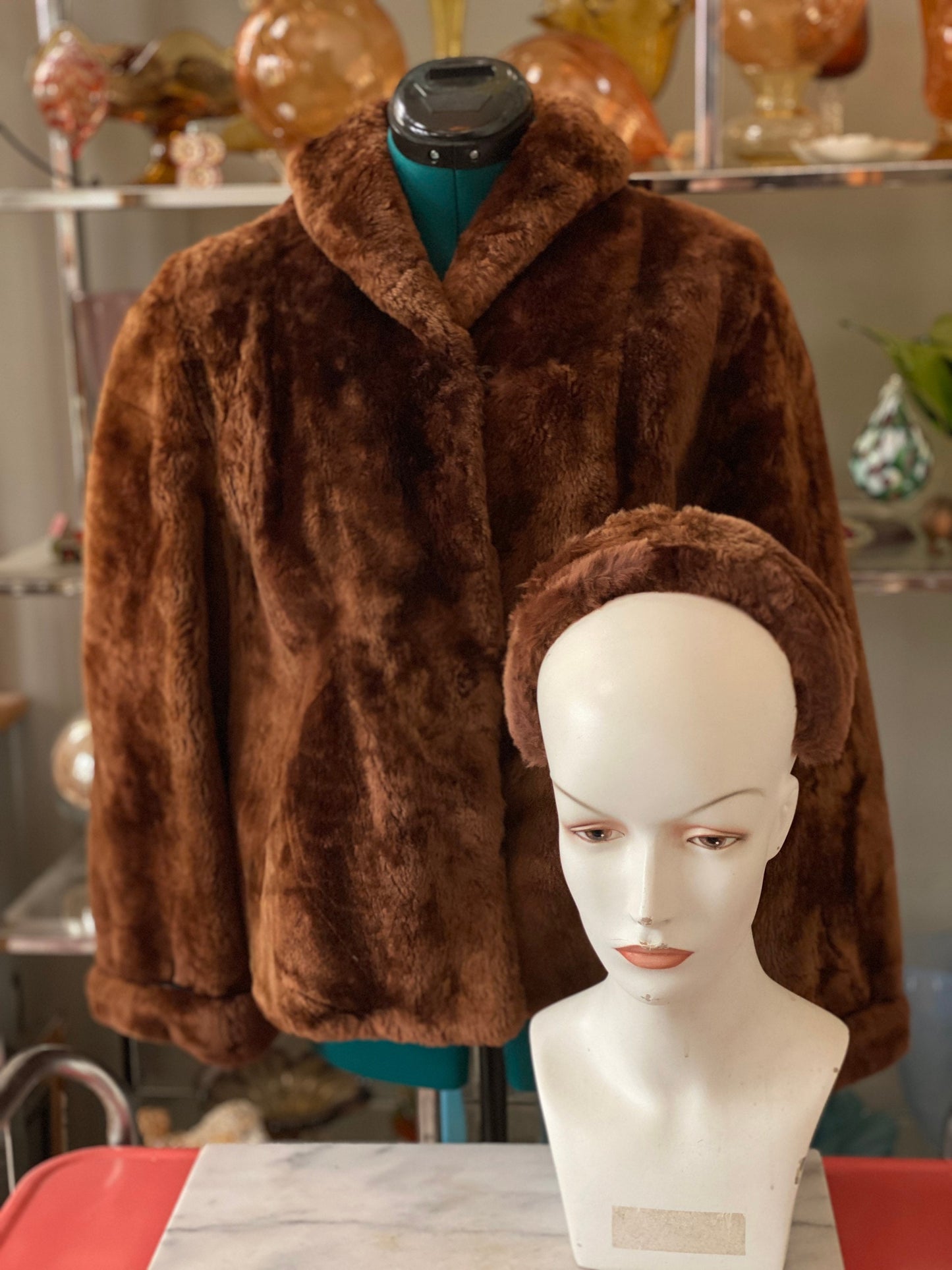 Vintage 1950’s Pin-up! Faux Mink Stole! Wrap! Beautiful! Includes Matching Headband