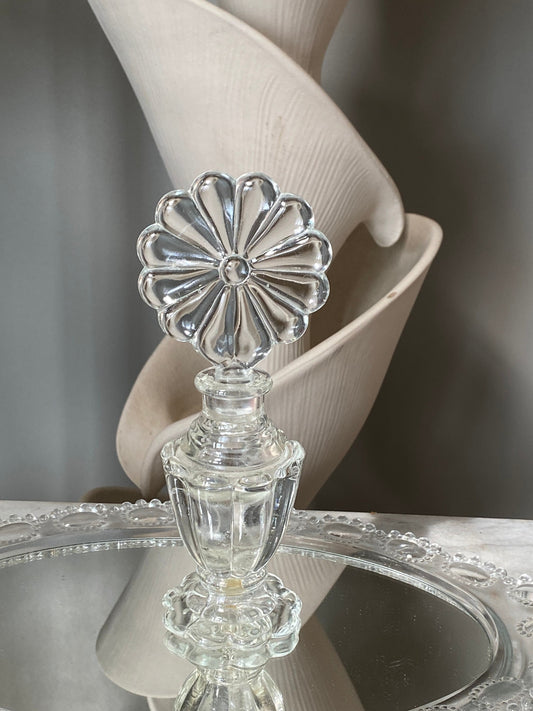 Vintage Perfume Bottle With Elaborate Flower  Stopper Gorgeous Display Exceptional Gift