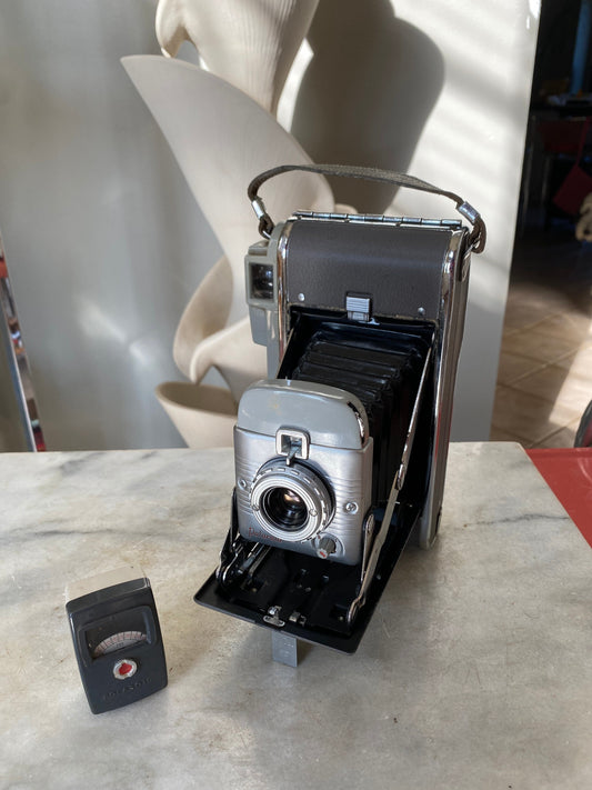 Vintage Polaroid Land Camera Model 80 w case and exposure meter , bellows, foldout, expandable, photography prop, retro aesthetic