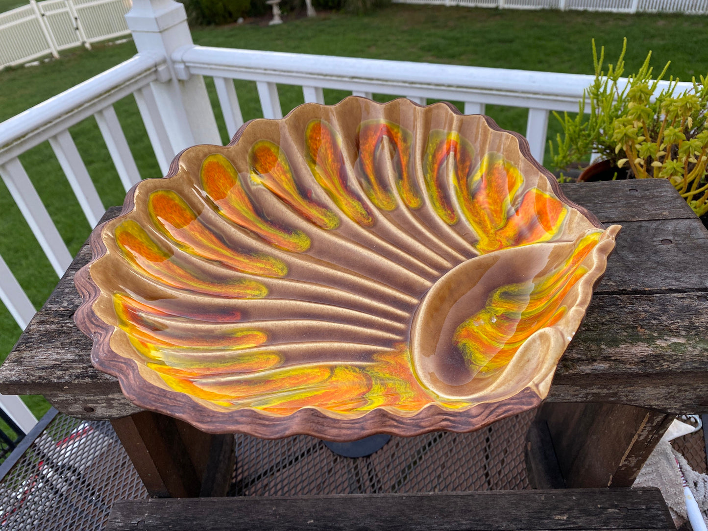Vintage 1960 California Pottery Clam Shell Drip Glaze Bowl