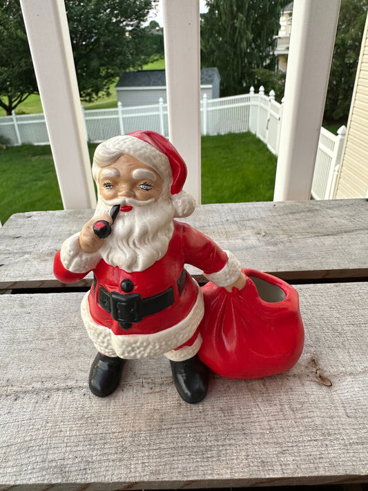 Vintage Retro Holland Mold Ceramic Santa with Toy Bag Figure Candy Votive Holder